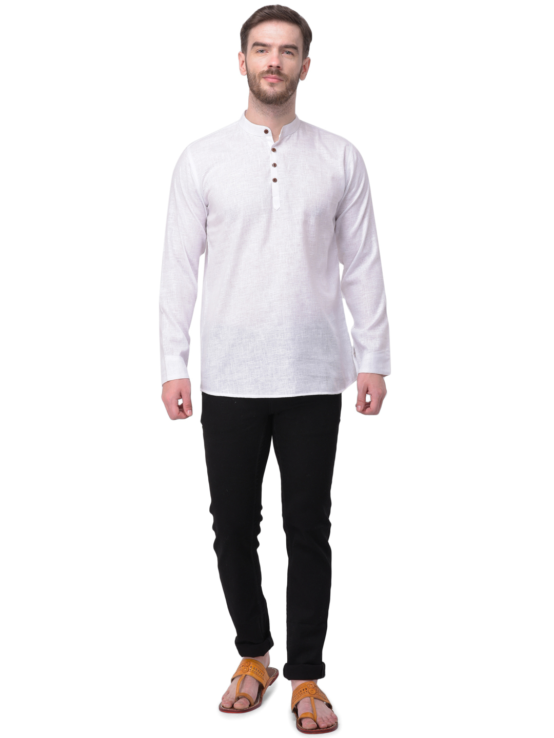 Men Solid Polyester Straight Kurta - Polyester, Sizes [S, M, L, Xl, Xxl], Colors: Black, Cream, Lemon, Maroon, Orange, Pink, Sky Blue | Features: Mandarin Collar, Long Sleeves, Full Button Closure