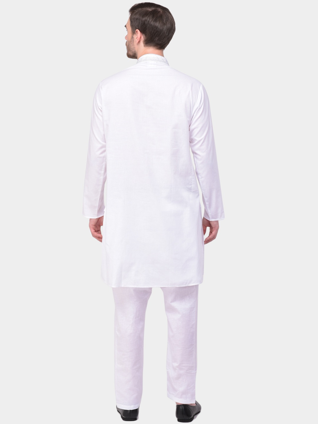 Men Cotton Kurta Pajama - Full Sleeved Regular Fit Plain White | Mandarin Collar Long Sleeves Summer Wear Available In Sizes S To Xl