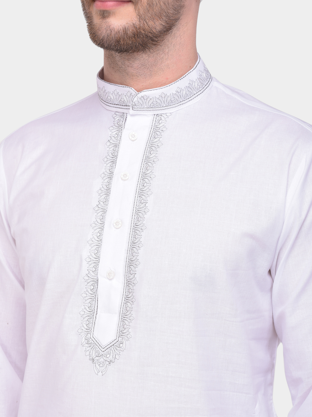 Men Cotton Kurta Pajama - Full Sleeved Regular Fit Plain White | Mandarin Collar Long Sleeves Summer Wear Available In Sizes S To Xl