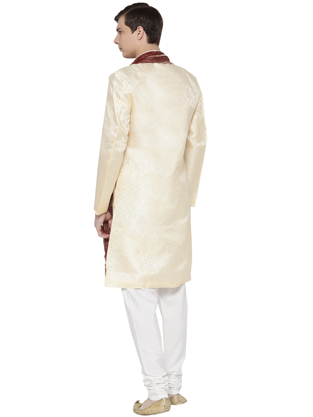 Cream Wedding Sherwani Set With Dupatta