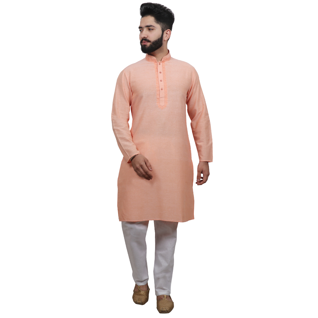 Kurta Pyjama Set - Cotton, Sizes: S, M, L, Xl, Colors: Light Purple, Lemon, Orange, Pink, Sky Blue | Full-sleeved, Mandarin Collar, Regular Fit, Long Sleeves