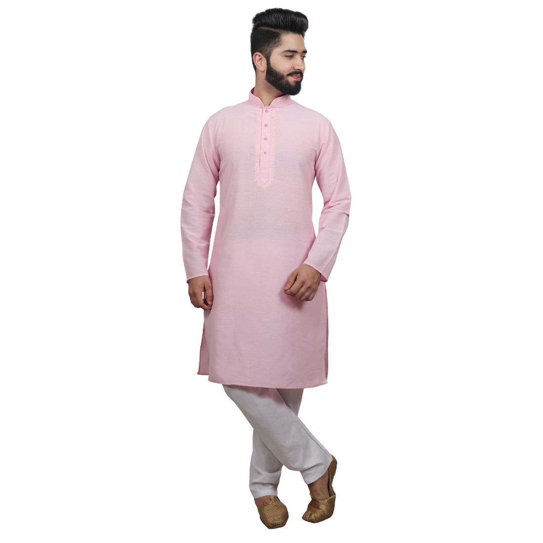 Kurta Pyjama Set - Cotton, Sizes: S, M, L, Xl, Colors: Light Purple, Lemon, Orange, Pink, Sky Blue | Full-sleeved, Mandarin Collar, Regular Fit, Long Sleeves