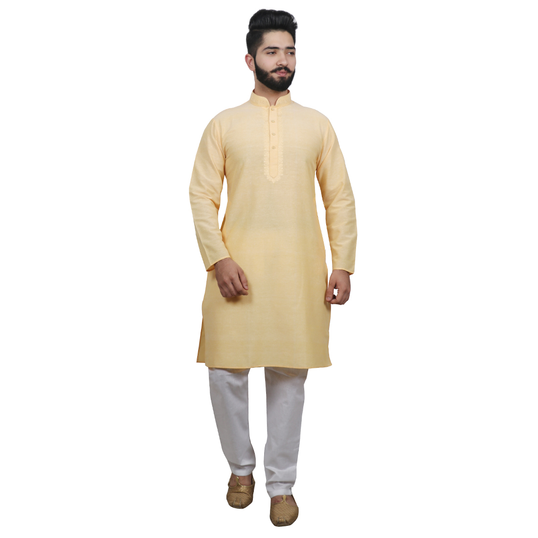 Kurta Pyjama Set - Cotton, Sizes: S, M, L, Xl, Colors: Light Purple, Lemon, Orange, Pink, Sky Blue | Full-sleeved, Mandarin Collar, Regular Fit, Long Sleeves