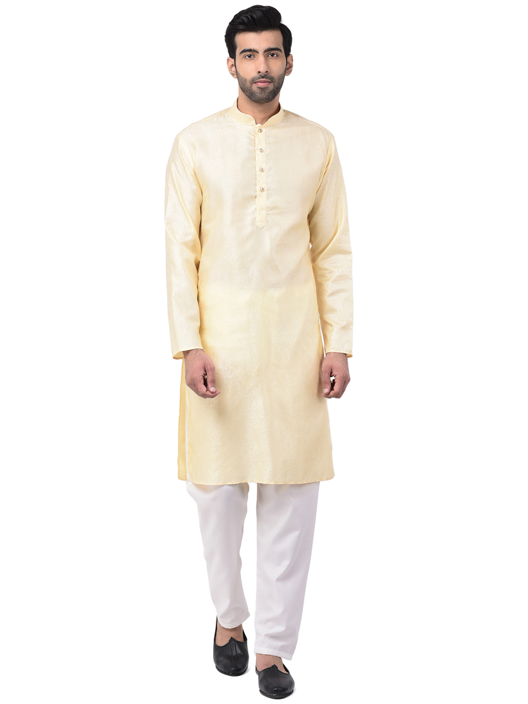 Jacquard Raw Silk Kurta Set - Regular Fit, Full Sleeved, Mandarin Collar, Available In Multiple Colors