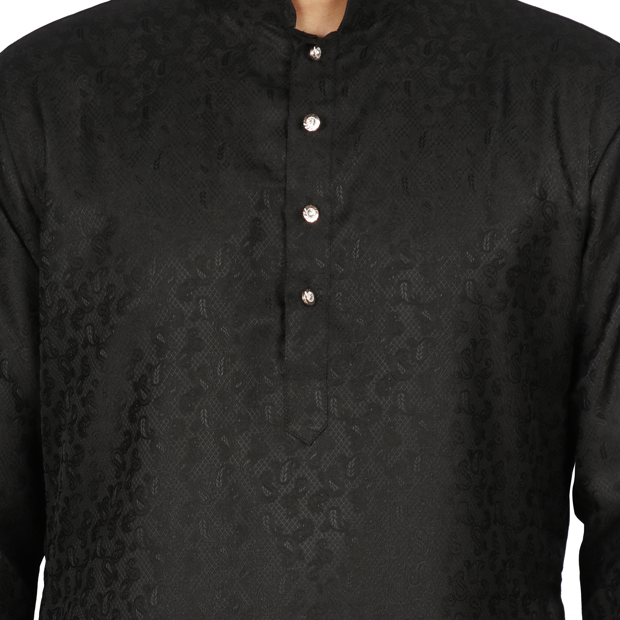 Jacquard Raw Silk Kurta Set - Regular Fit, Full Sleeved, Mandarin Collar, Available In Multiple Colors