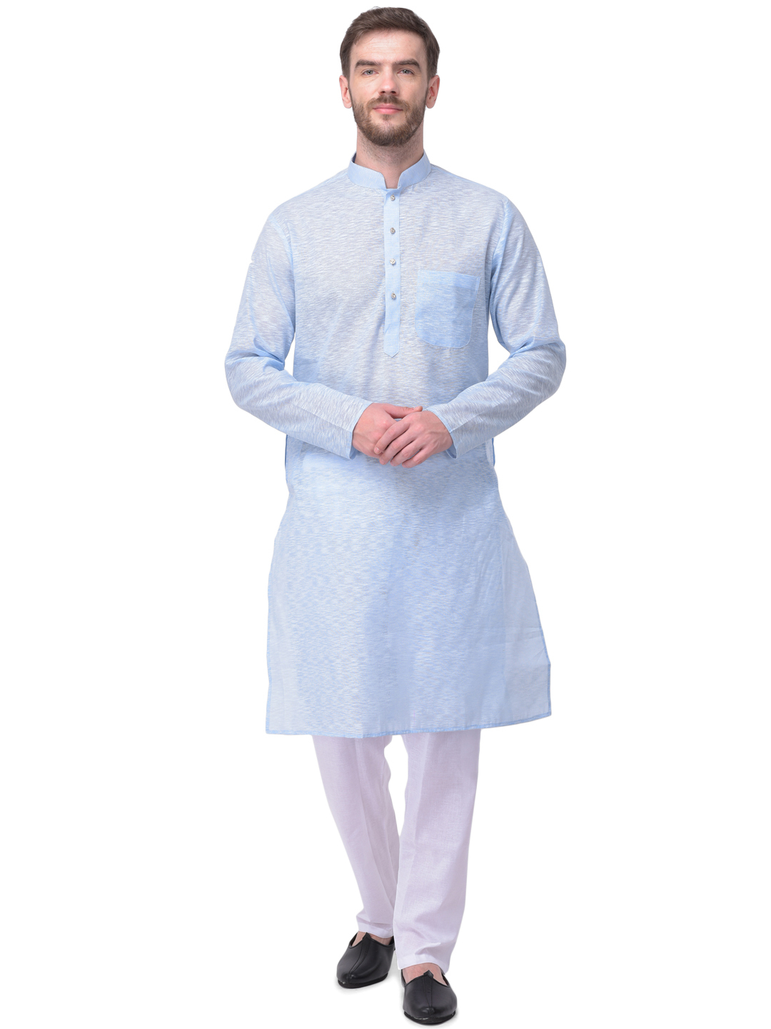 Men Kurta And Pajama Set - Cotton Blend, Long Sleeves, Mandarin Collar | Xl To Xxl Sizes, Casual Style, Plain Pattern In Multiple Colors