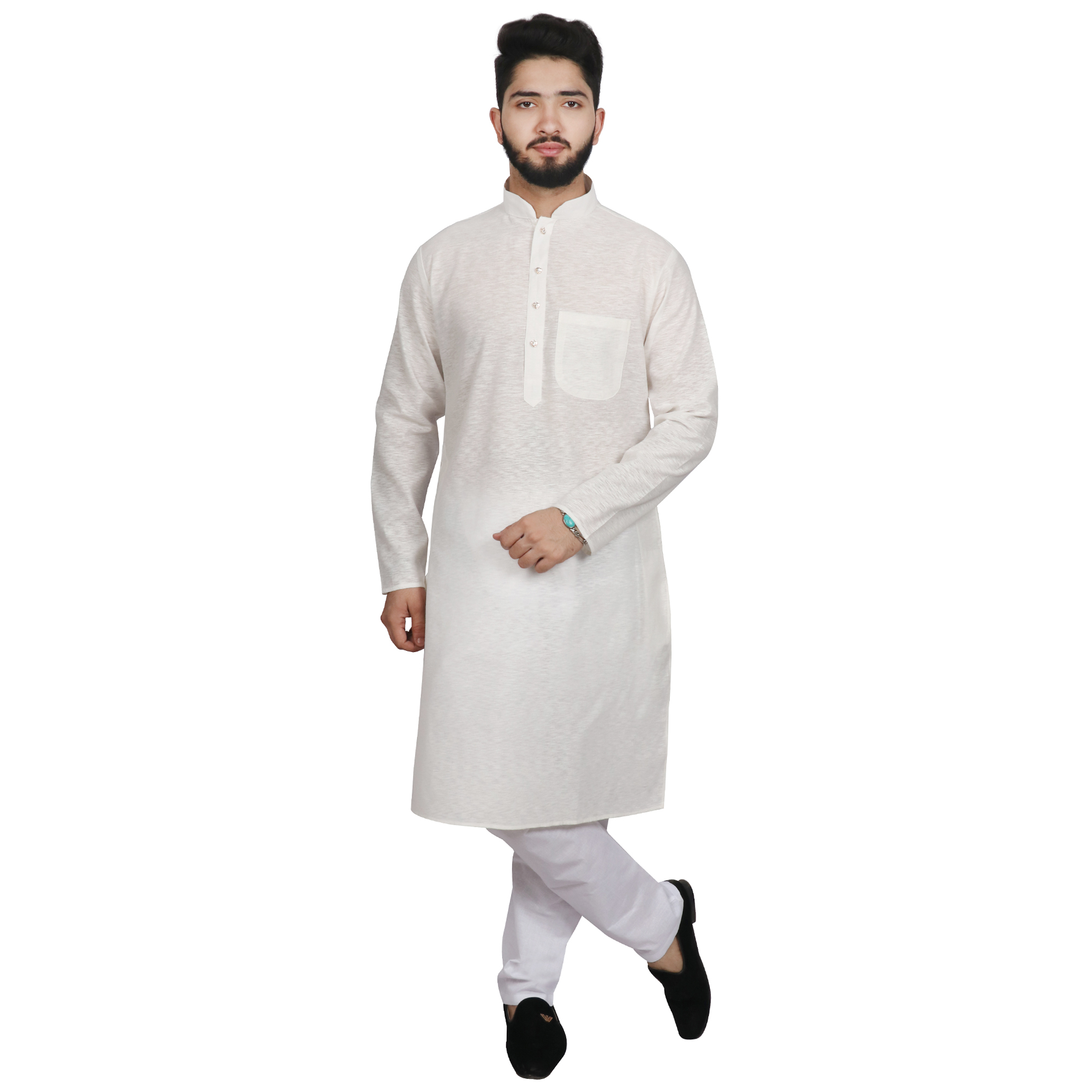 Men Kurta And Pajama Set - Cotton Blend, Long Sleeves, Mandarin Collar | Xl To Xxl Sizes, Casual Style, Plain Pattern In Multiple Colors