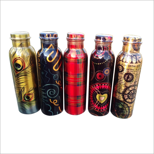 डिज़ाइनर कॉपर प्रिंटेड बोतल