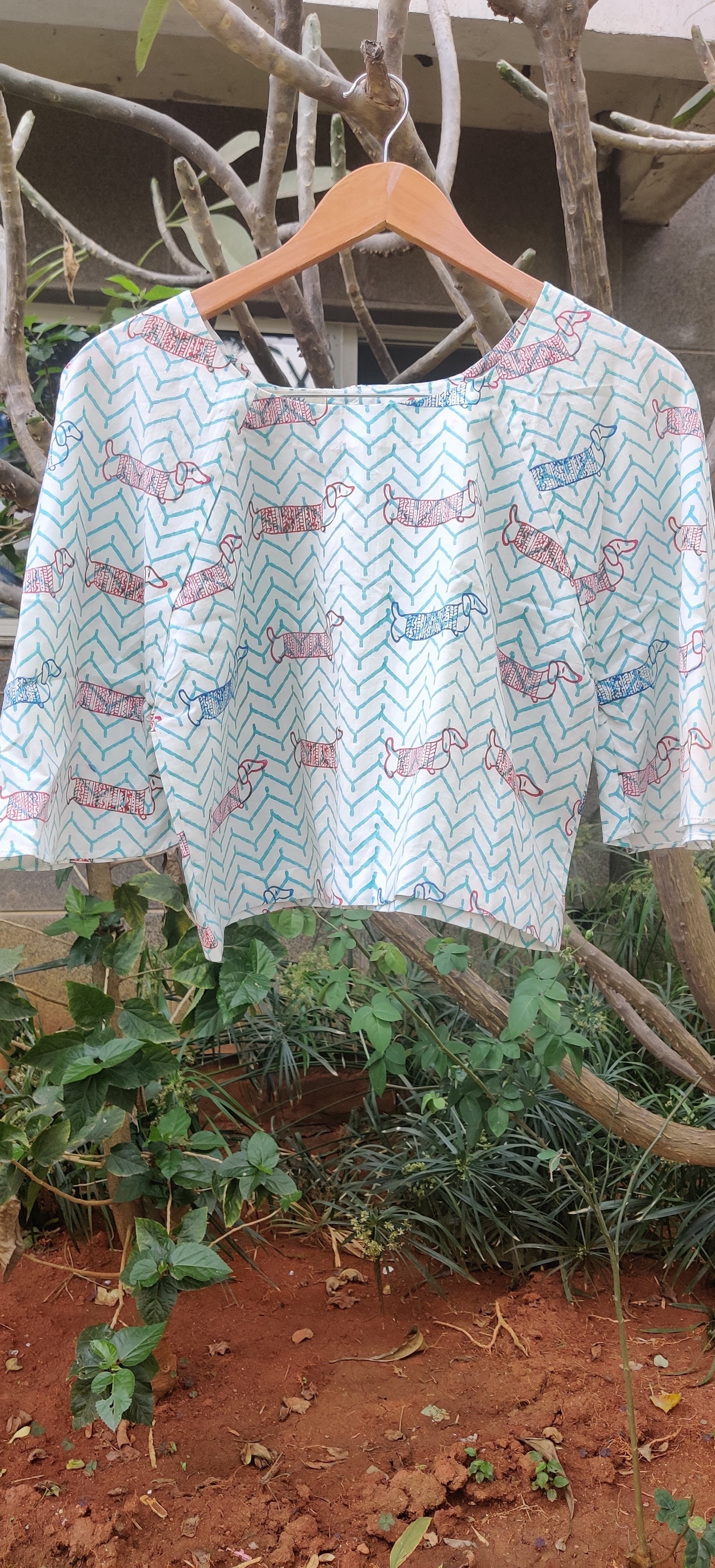 Puppy On Chevron Print Top - Cotton, Sizes Xs To Xxxl, Printed Multicolor, Short Sleeves | Suitable For All Ages, Custom Logo Available, Ideal For Rainy, Spring, Summer