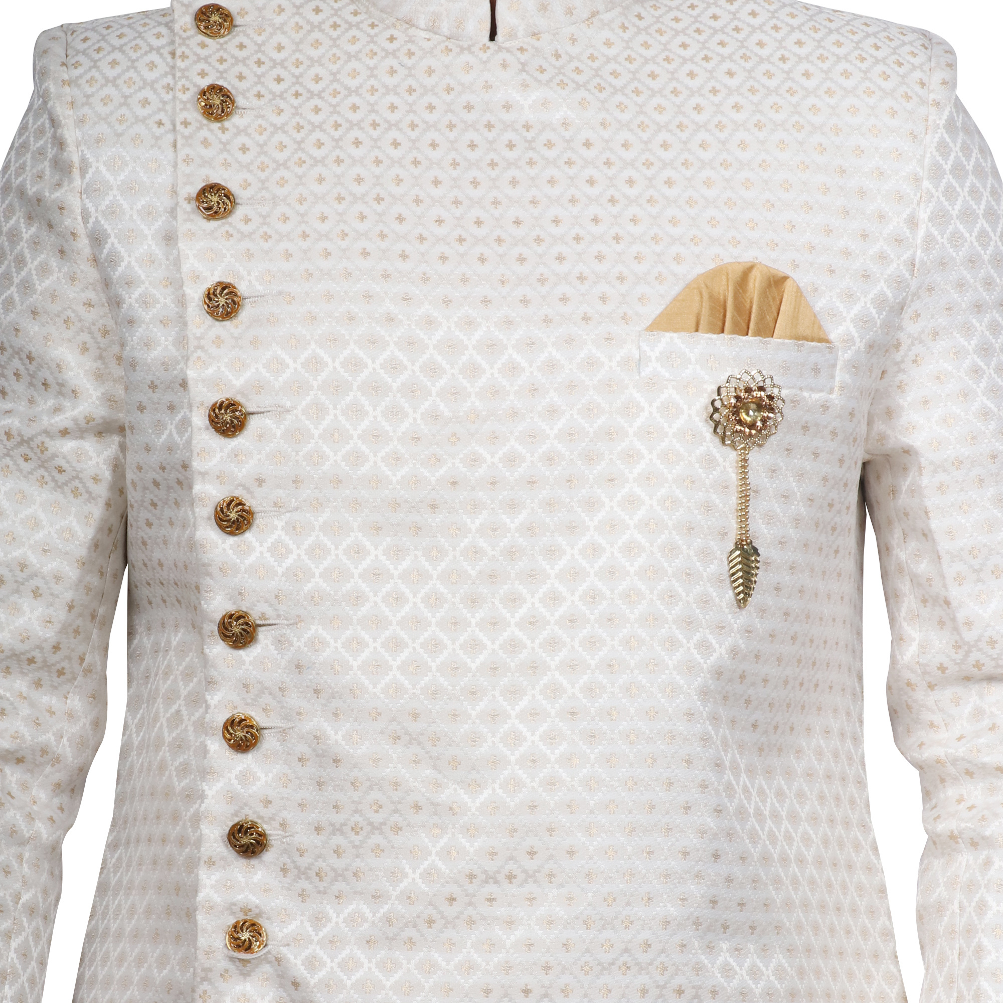 Dwhite Self Design Asymmetric Sherwani