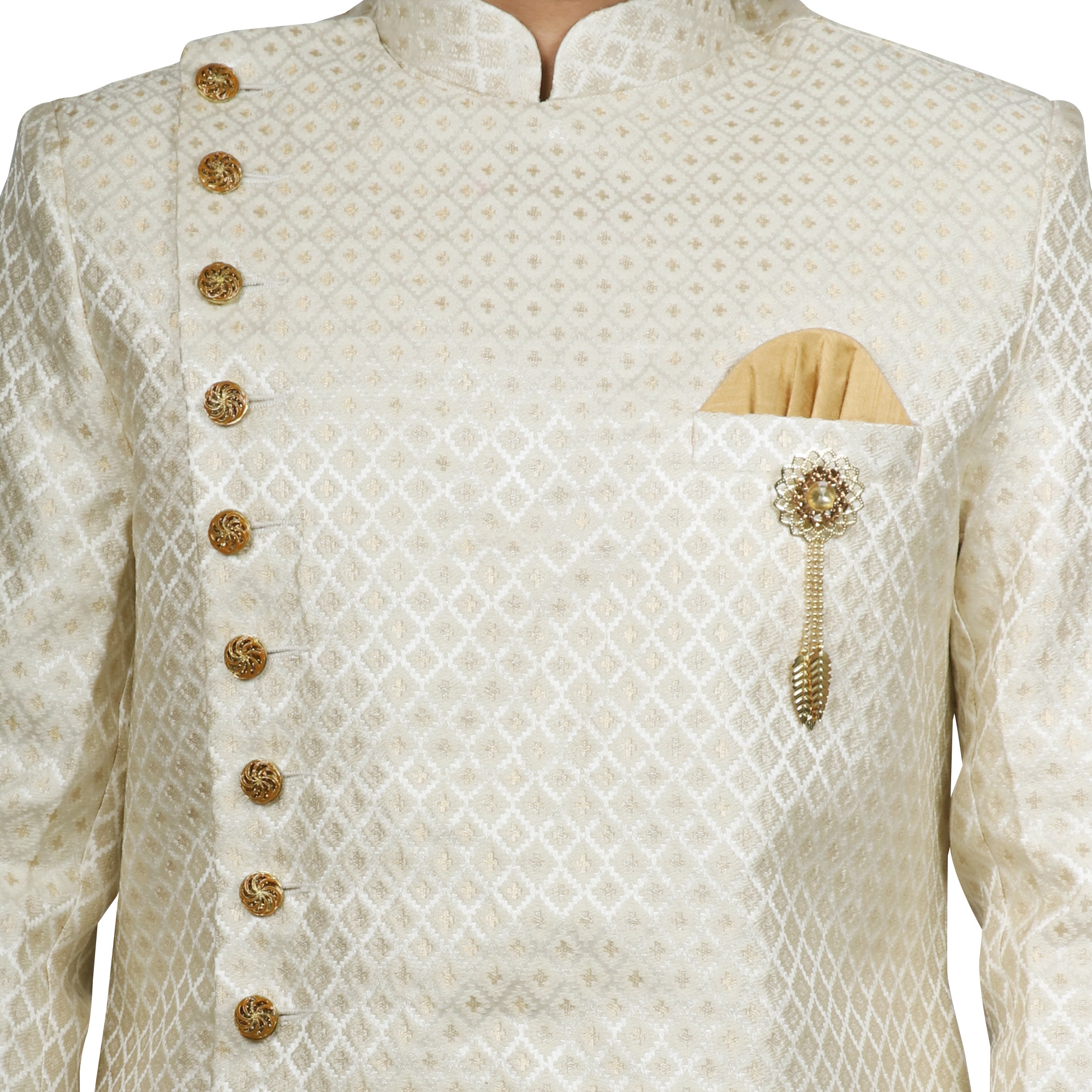 Dwhite Self Design Asymmetric Sherwani