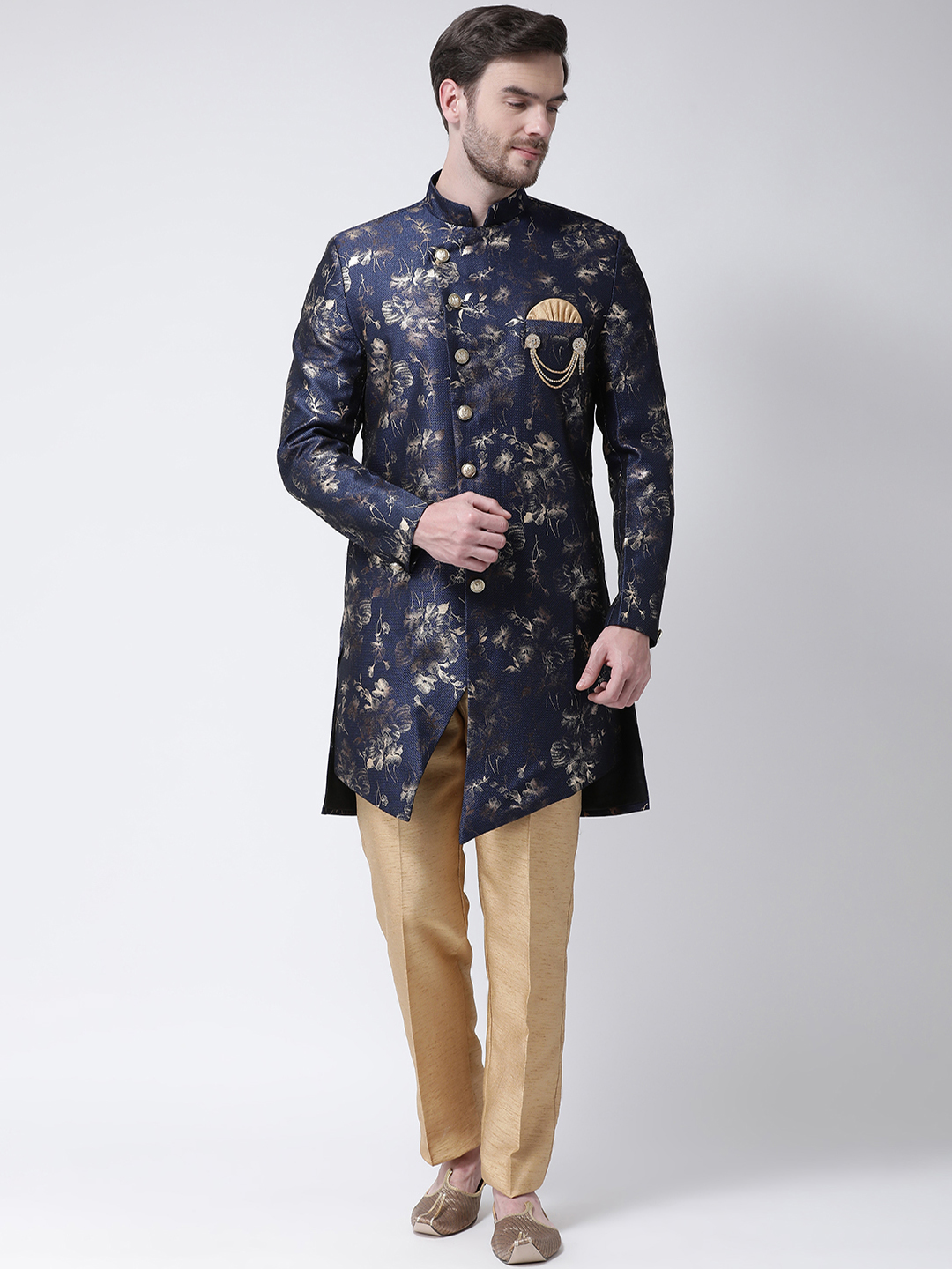 Maroon Men Raw Silk Indo Western Sherwani Set