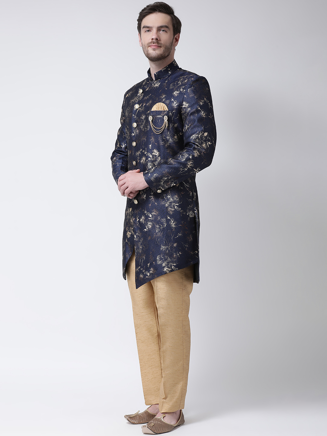 Maroon Men Raw Silk Indo Western Sherwani Set