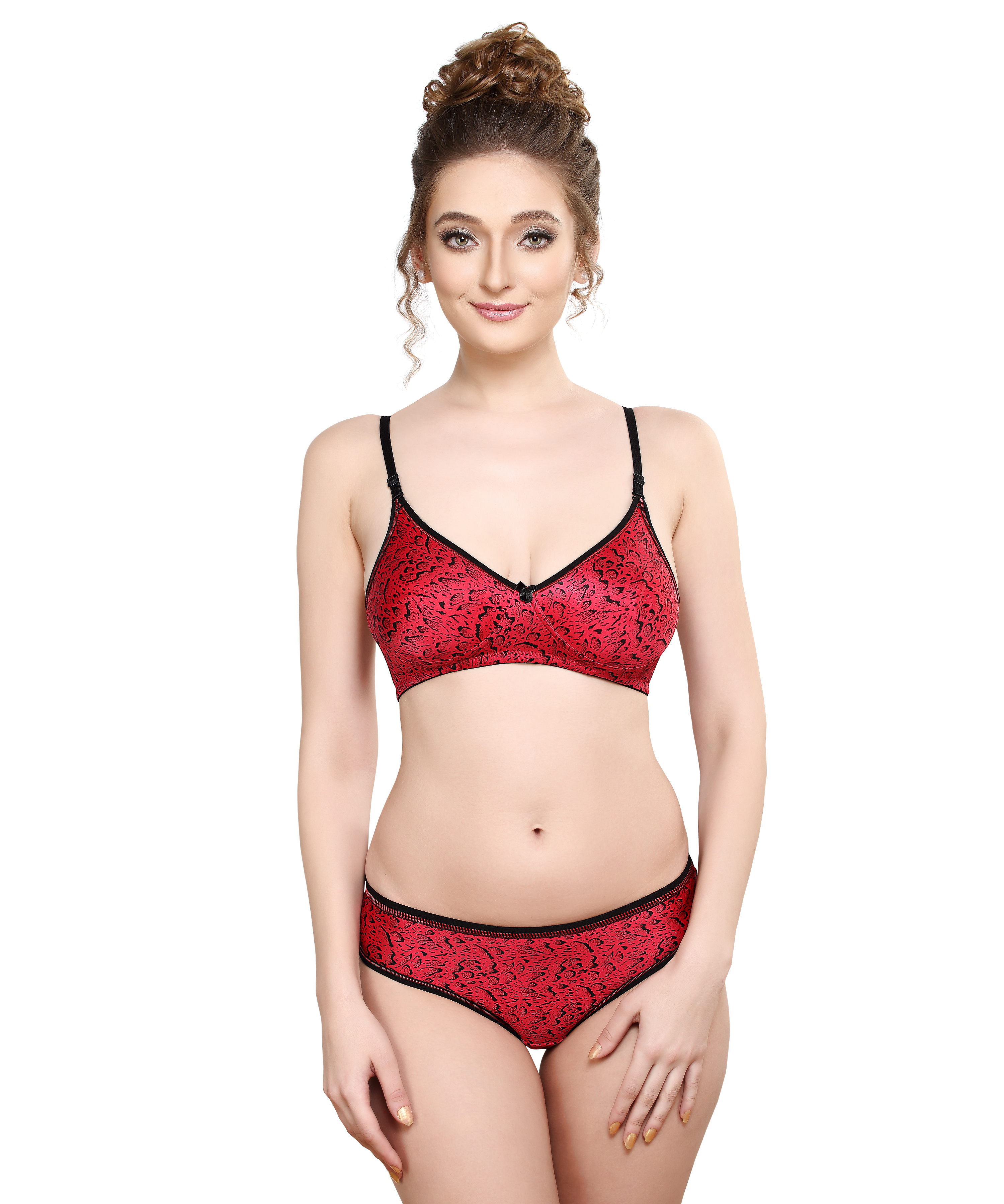 Bikini Set - Cotton Blend, Size 32b To 38b | Red Color For Women