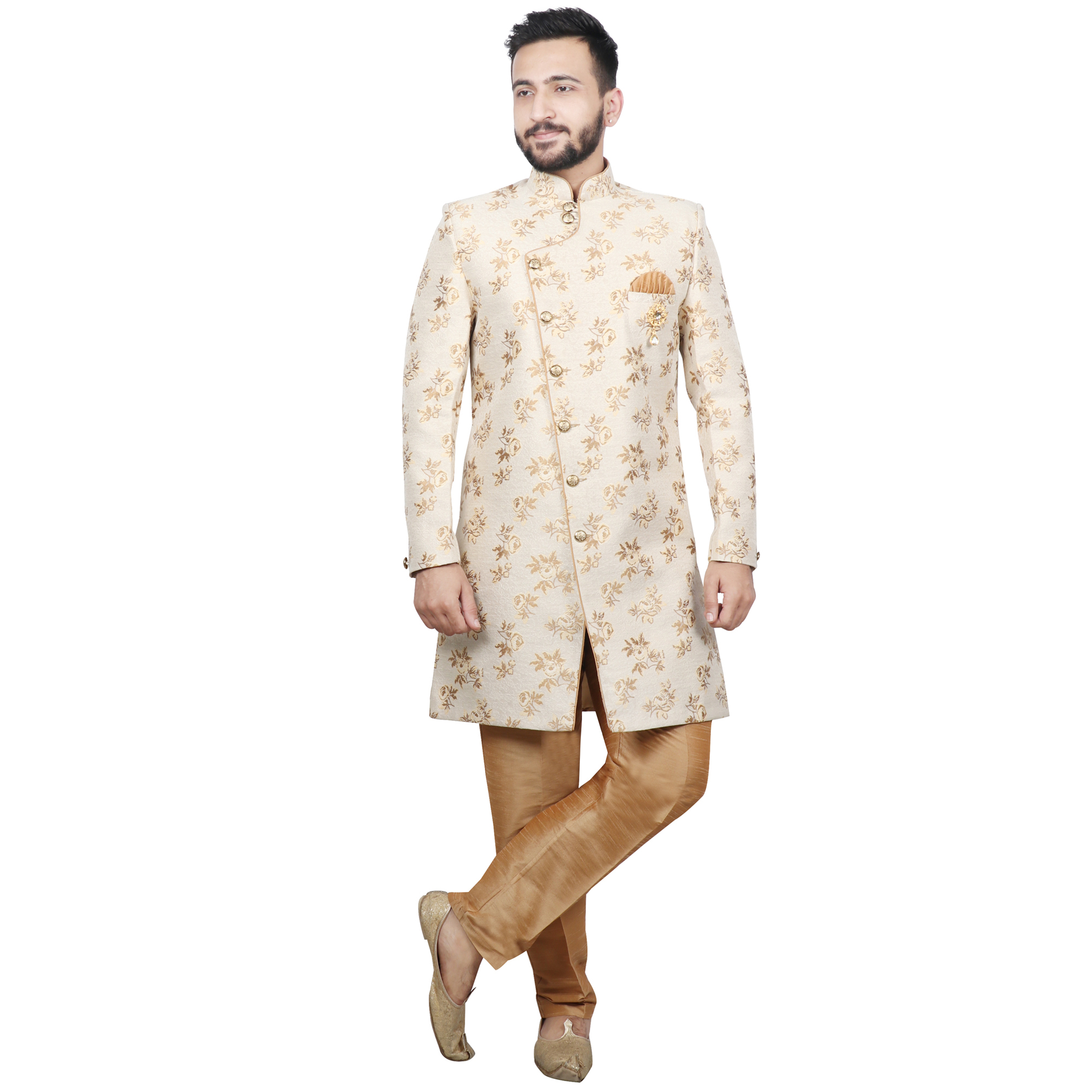 D.peach Men Floral Print Indo Western Sherwani