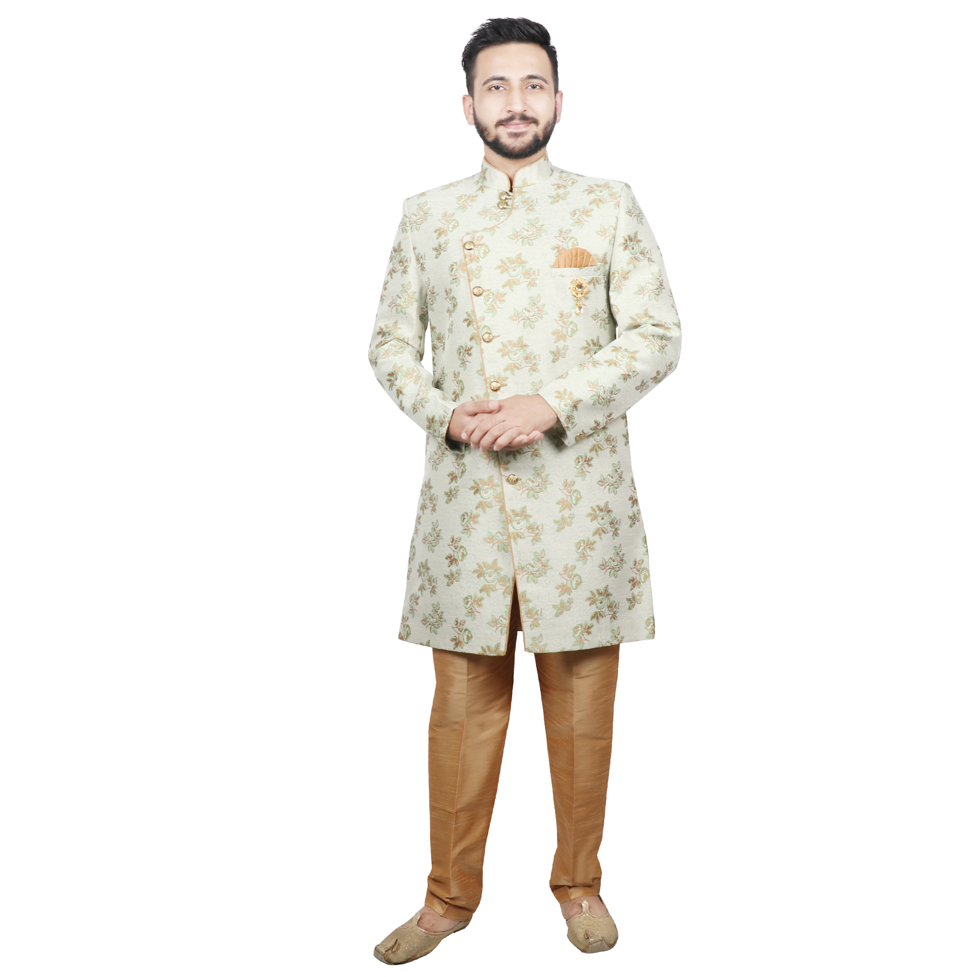 D.peach Men Floral Print Indo Western Sherwani