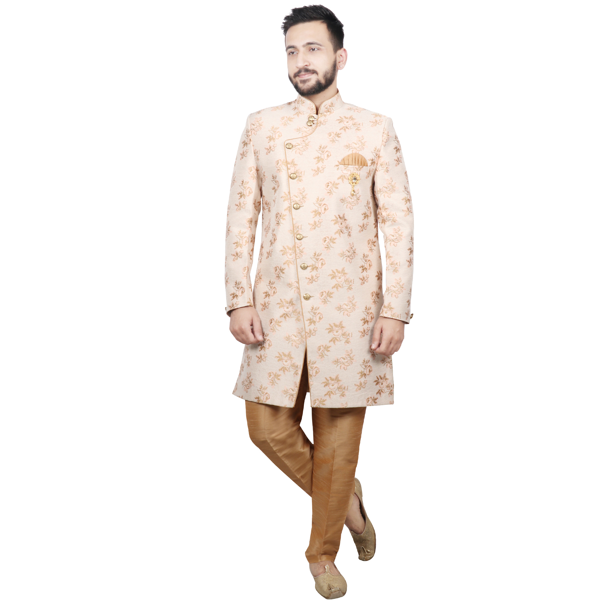 D.peach Men Floral Print Indo Western Sherwani