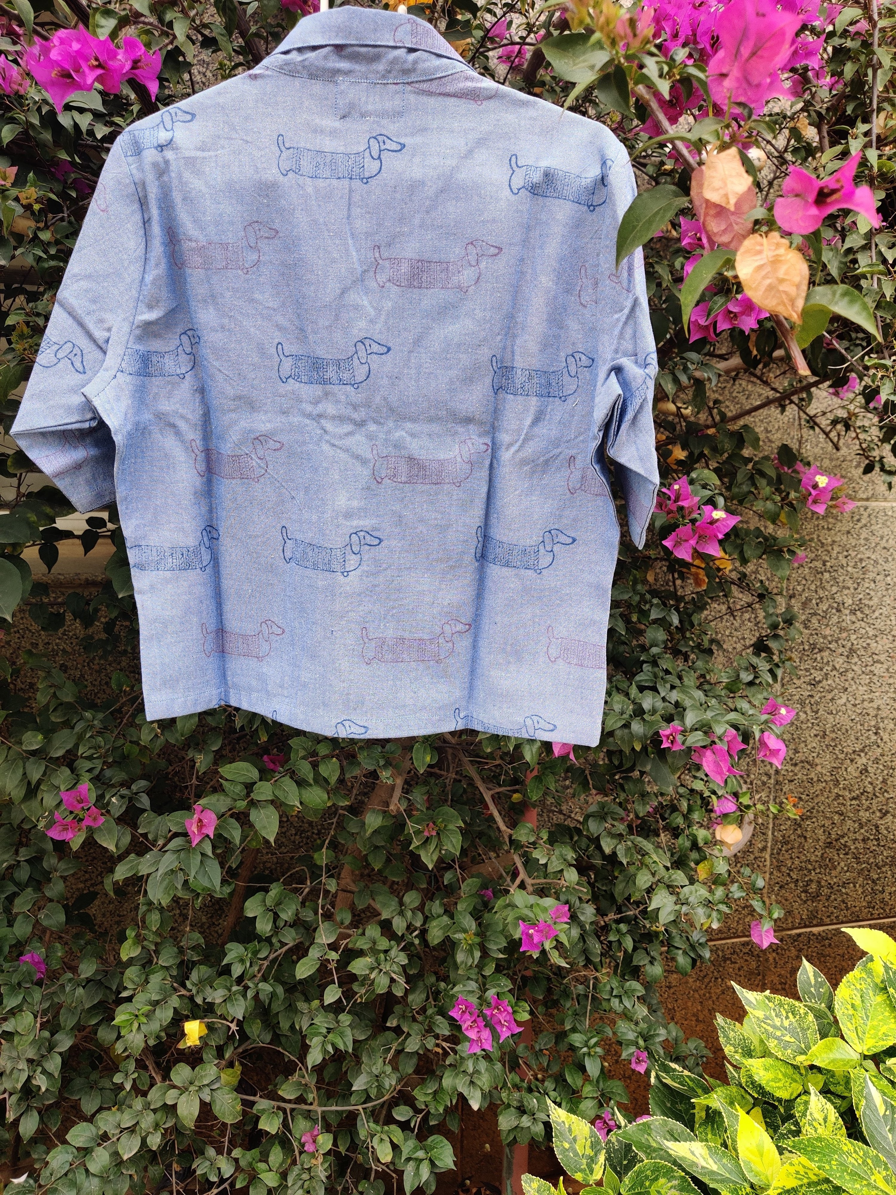 Denim Puppy Print Top - Cotton Material, Sizes: Xl, L, Xxs, S, M, Xxl, Xs, Color: Plain, Short Sleeves, Customized Logo, Ideal For Summer & Spring