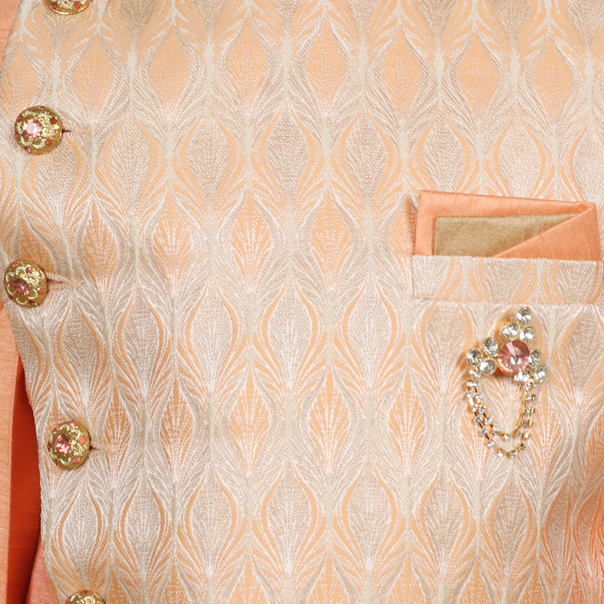 Kids Fancy Indo Western Sherwani - Silk Material, Full Sleeve, Mandarin Collar, Color Options: Orange, Peach, Sky Blue | Ethnic Design For Boys Aged 2-16