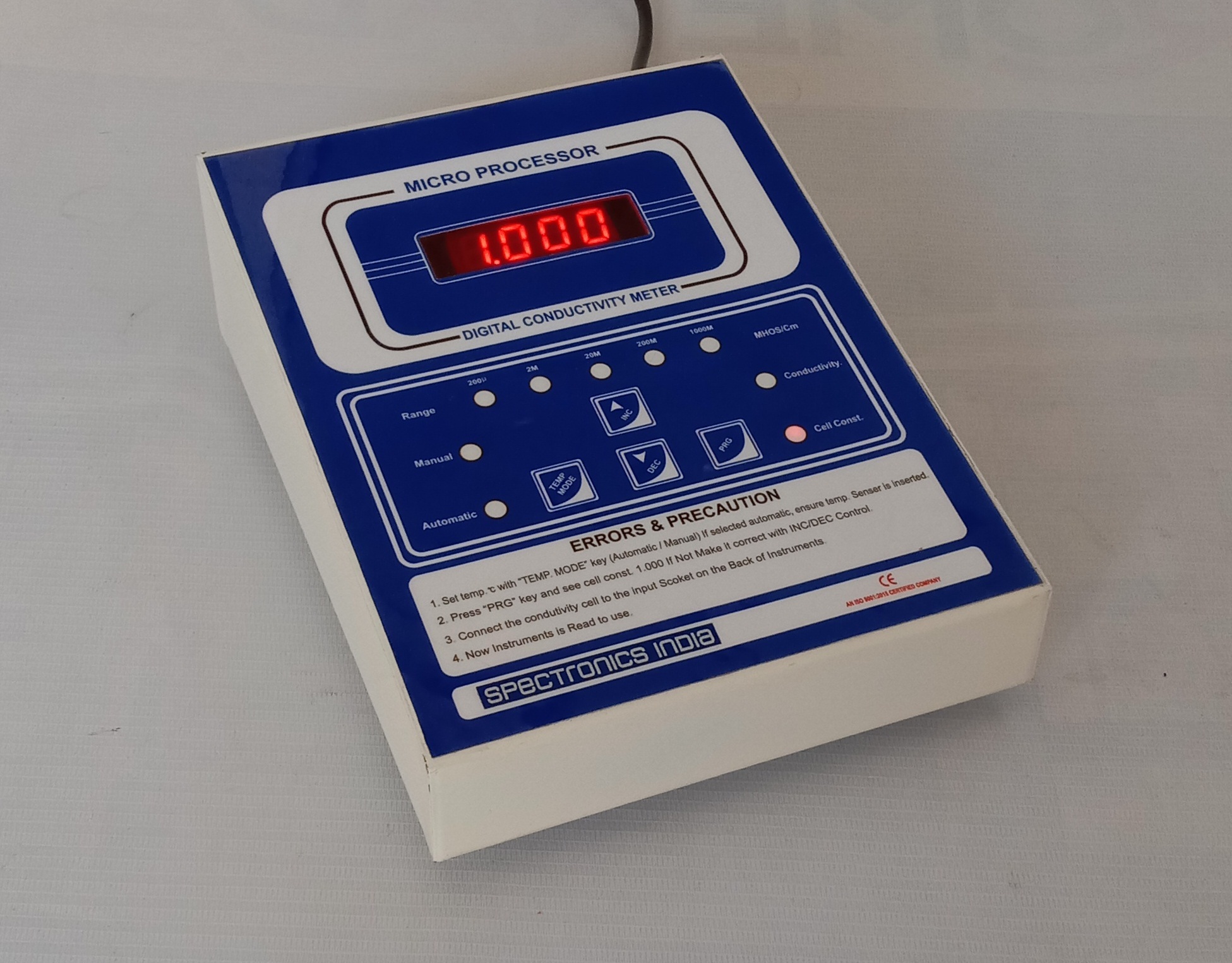 Digital Conductivity Meter - Metal Construction, 700g Weight, White Finish | Ideal For Lab Use