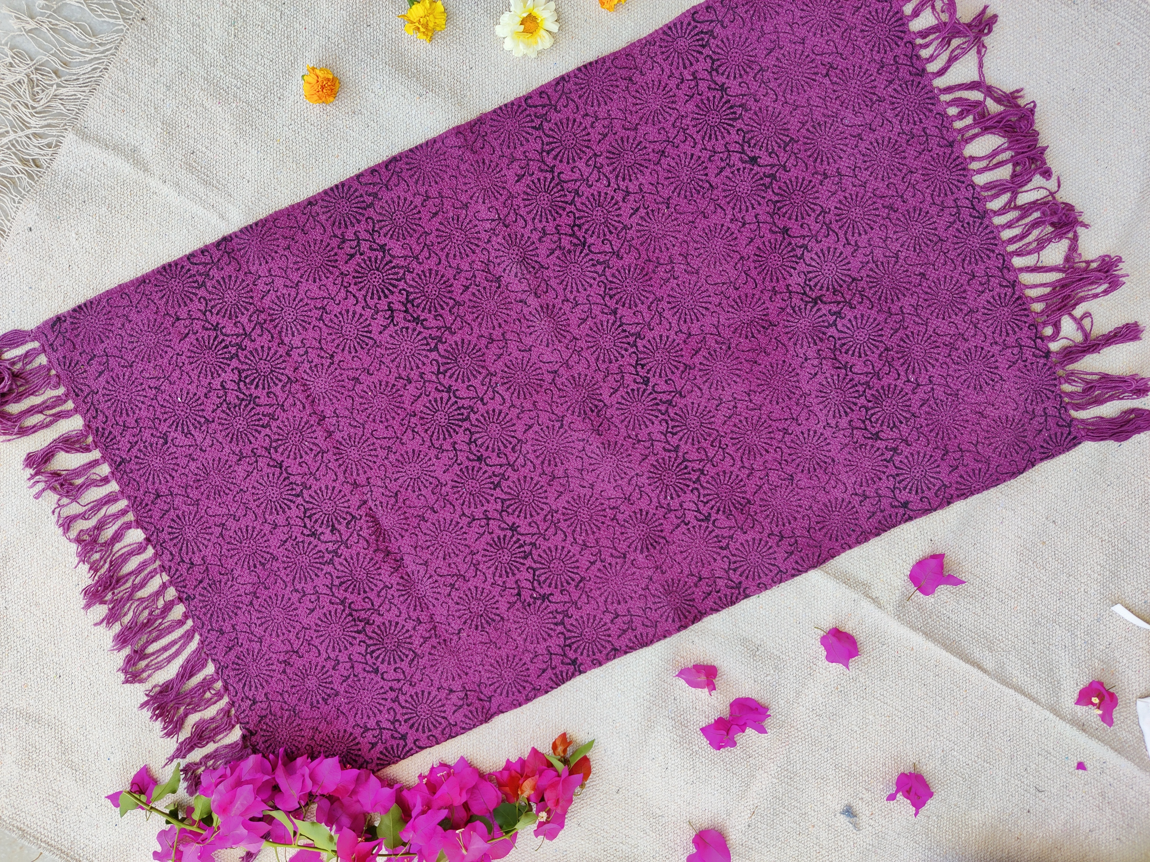 Purple Printed Dhurrie - Handloom Dhurrie, 2 X 3 Foot Size | Luxurious Purple Color, Perfect For Home Dã©cor