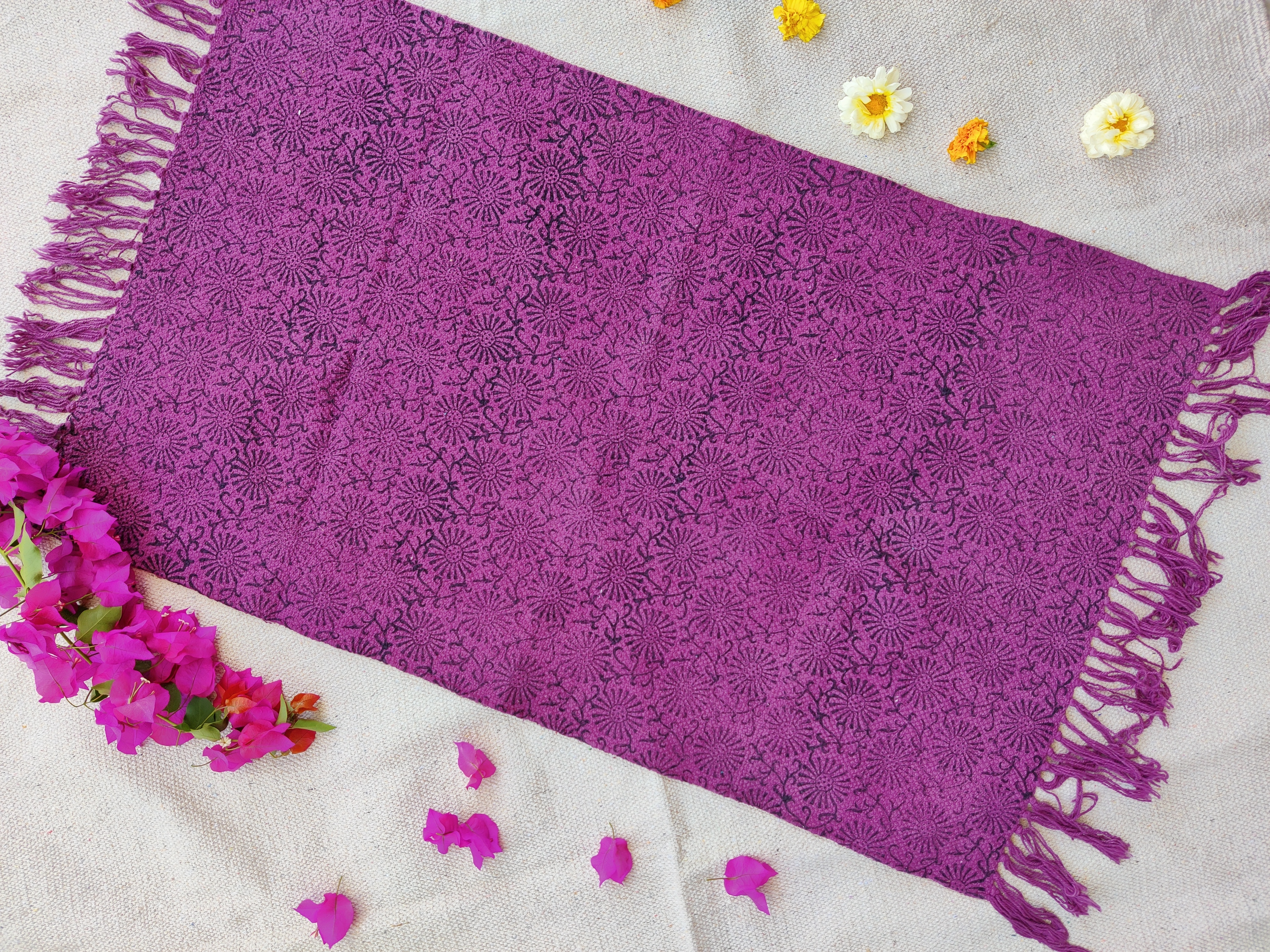Purple Printed Dhurrie - Handloom Dhurrie, 2 X 3 Foot Size | Luxurious Purple Color, Perfect For Home Dã©cor