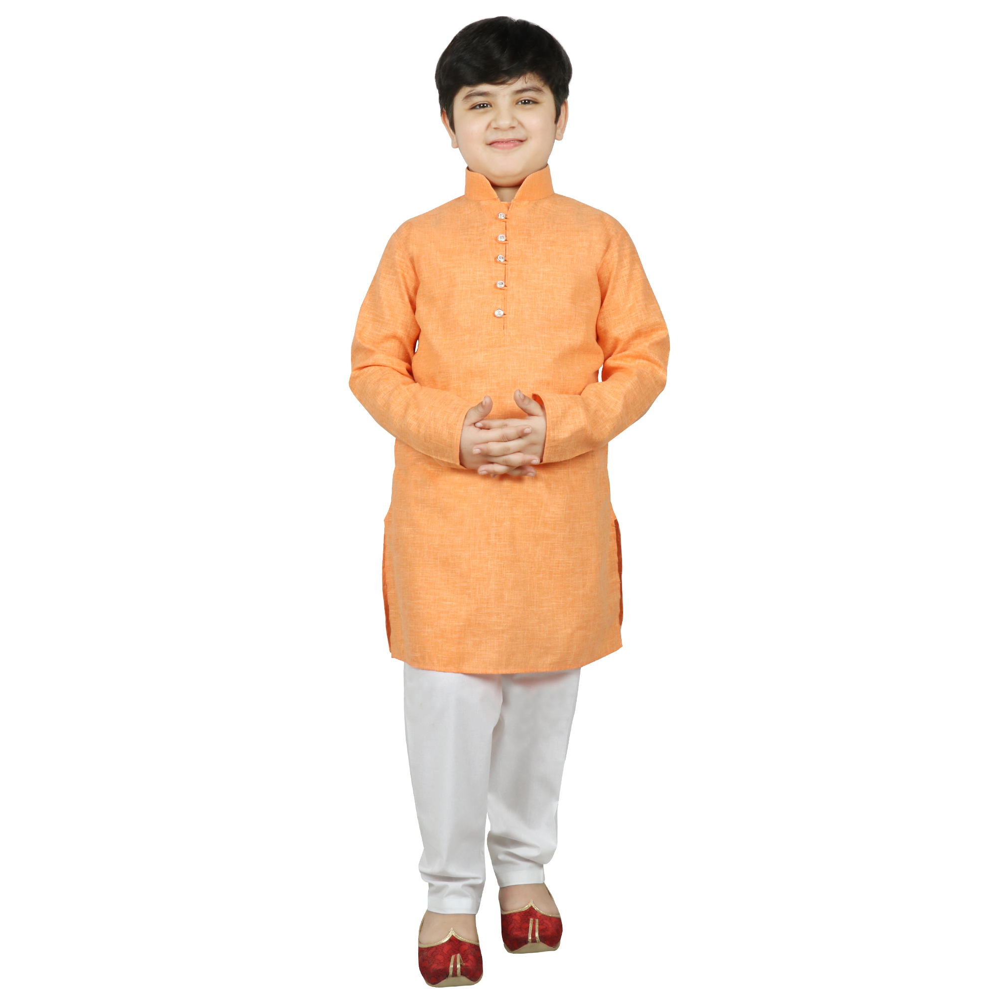 Kurta For Kids - Cotton, Age 2-16, Mandarin Collar, Colors: D.skyblue, Lemon, Maroon, Orange, Pink, Pista, Skyblue, White, Yellow, Full Sleeves