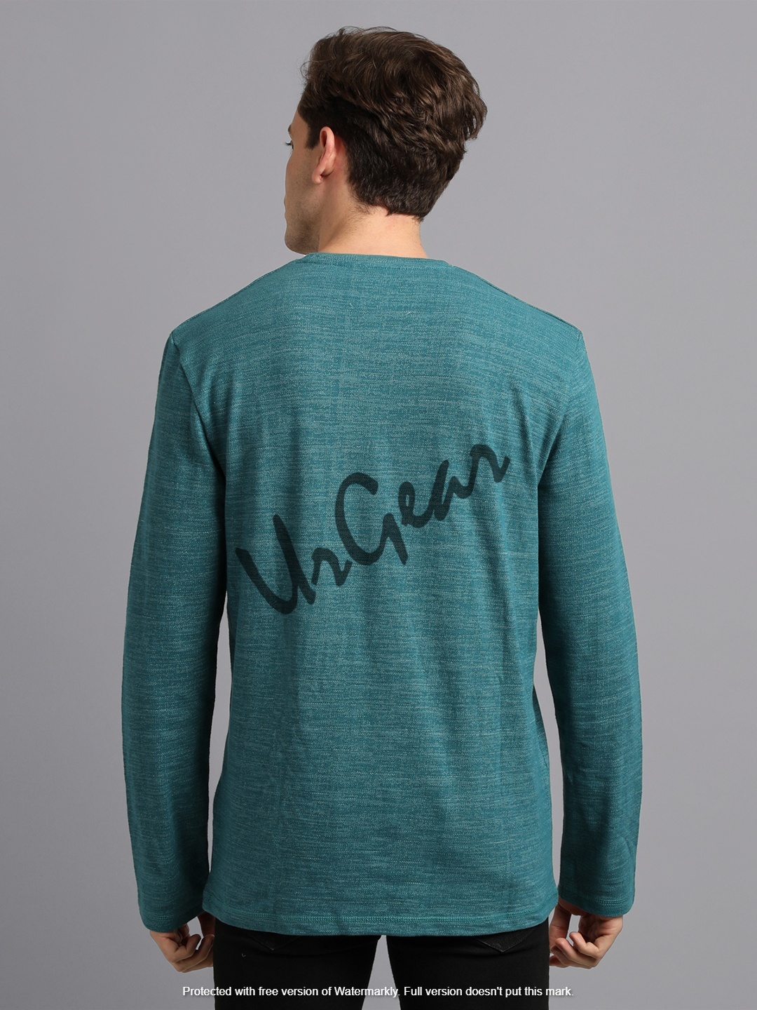 Mens Double Neck T-shirt - 100% Combed Cotton Sizes S-xxl Blue Long Sleeves O-neck Bio-washed Softness Regular/machine Wash Care