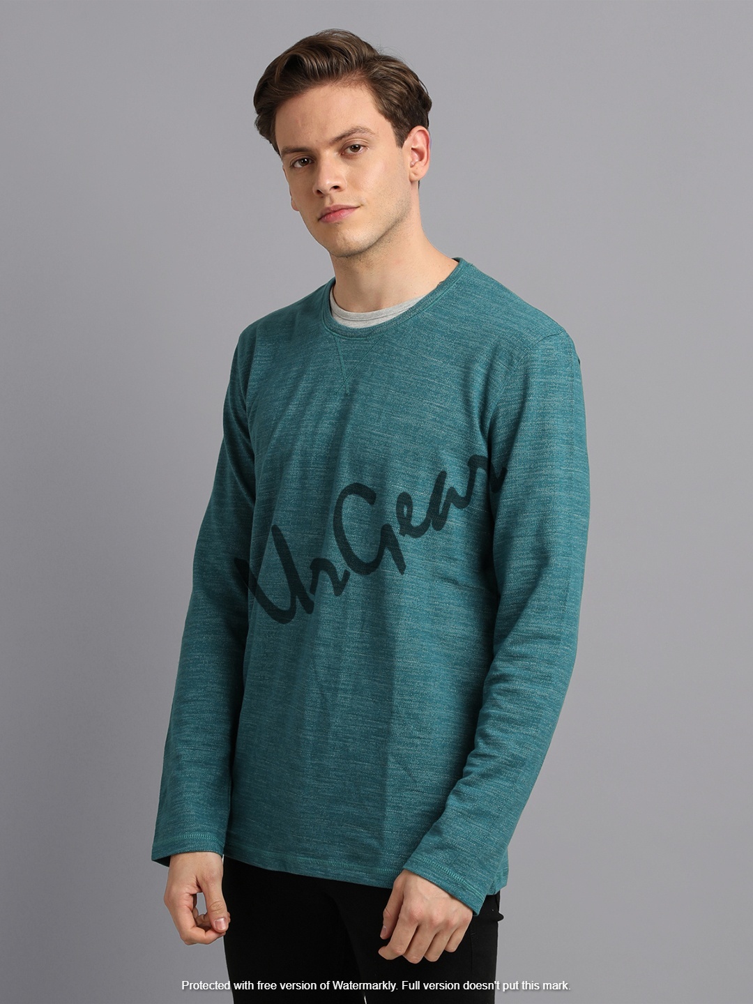 Mens Double Neck T-shirt - 100% Combed Cotton Sizes S-xxl Blue Long Sleeves O-neck Bio-washed Softness Regular/machine Wash Care