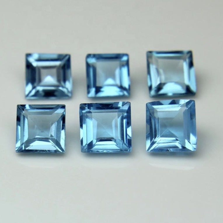 8mm Swiss Blue Topaz Faceted Square Loose Gemstones Grade: Aaa