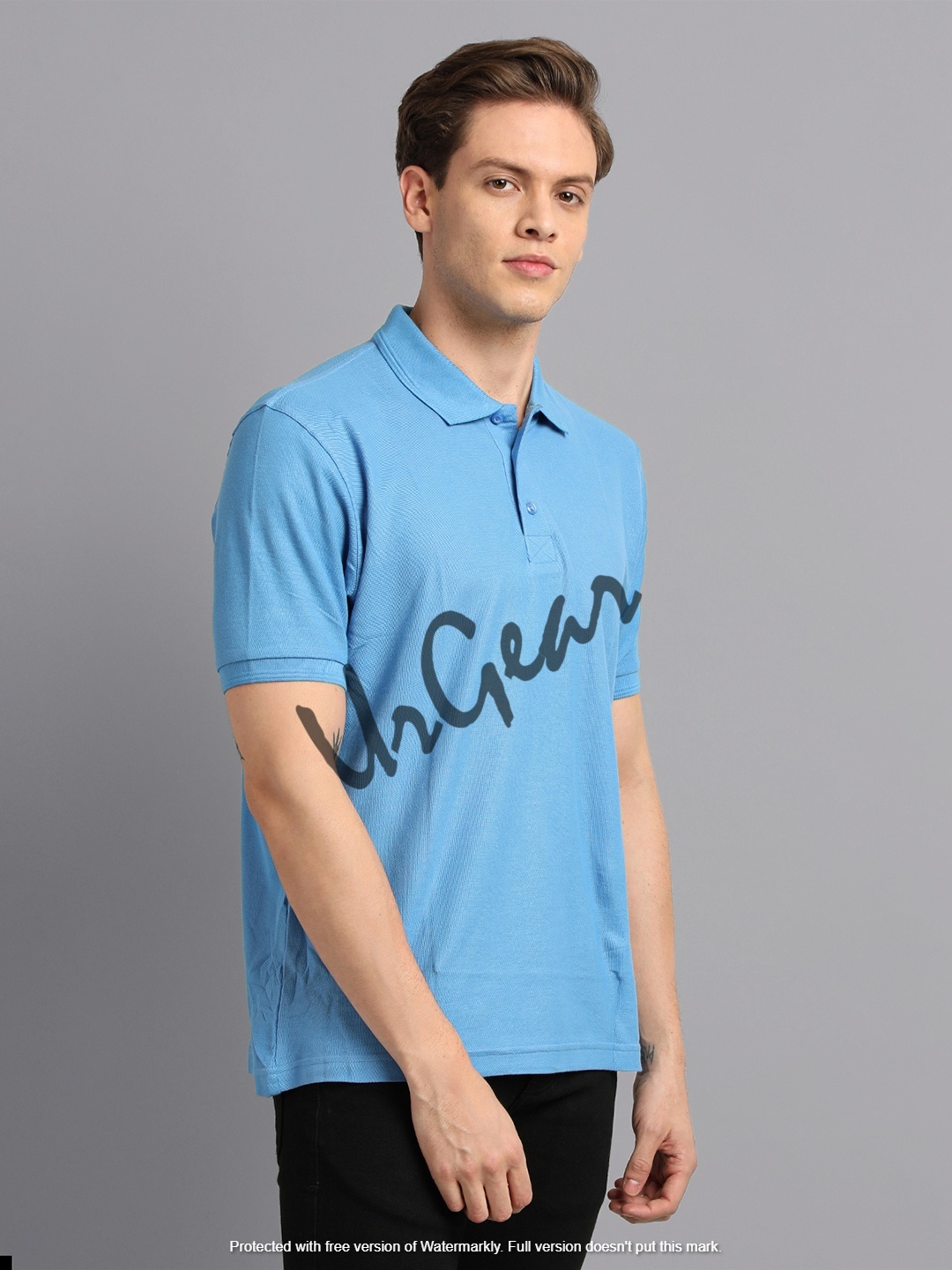 Men''s Polo Neck T-shirt - Cotton, Available In L, M, S, Xl, Xxl | Lite Blue And Blue, Short And Long Sleeves, Button Closure