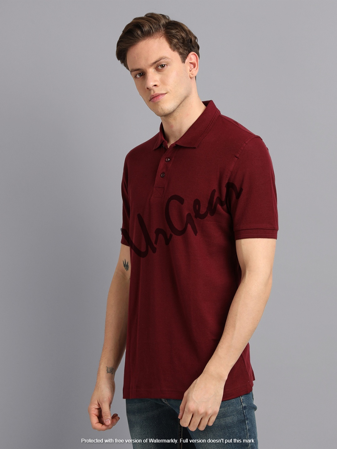 Men Polo Neck T-shirt - Cotton Fabric, Maroon Color , Short And Long Sleeves, Breathable And Washable Features