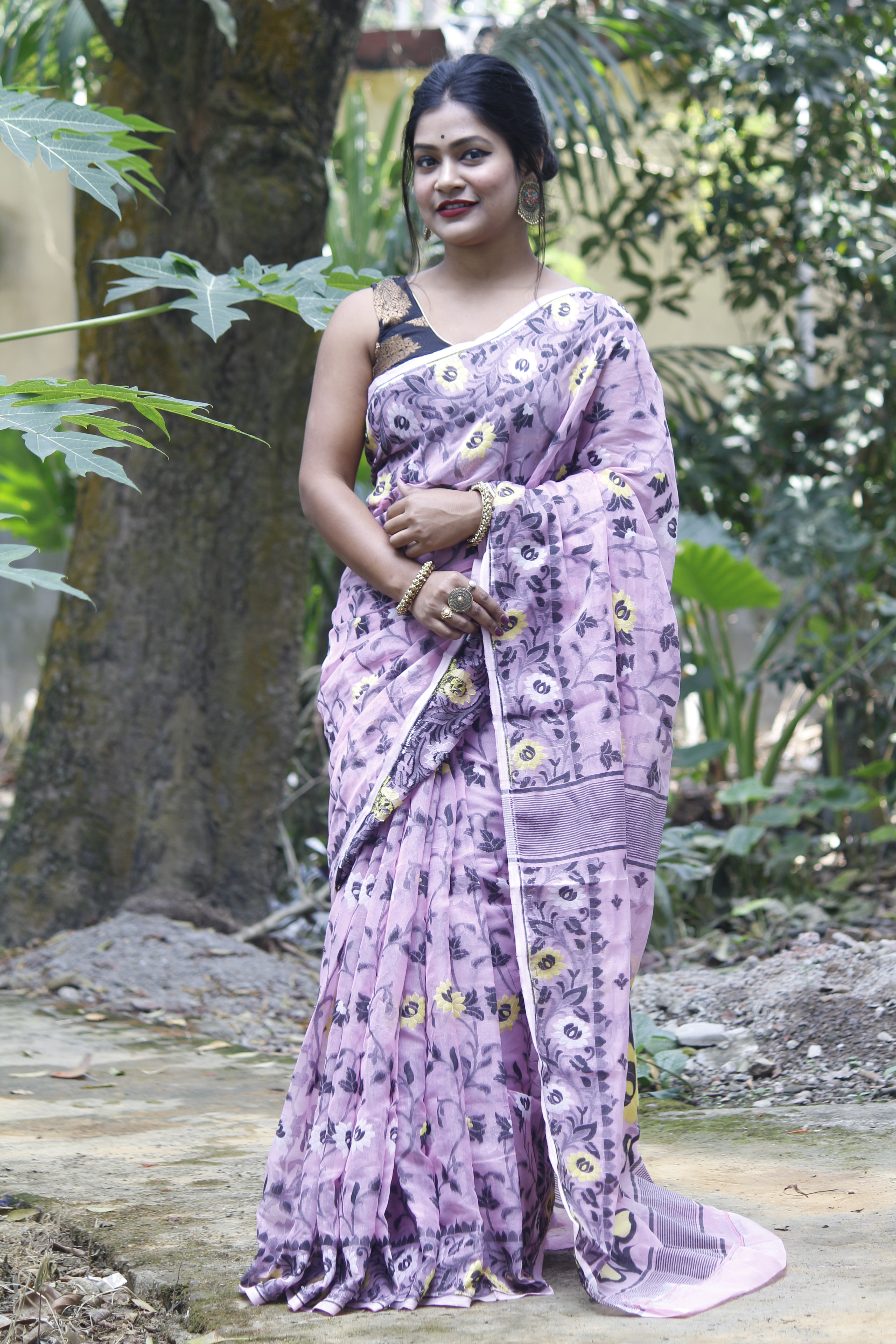 Handloom Jamdani Saree - Cotton Silk, Sky Blue Color, Lightweight Woven Pattern, Elegant Party Wear