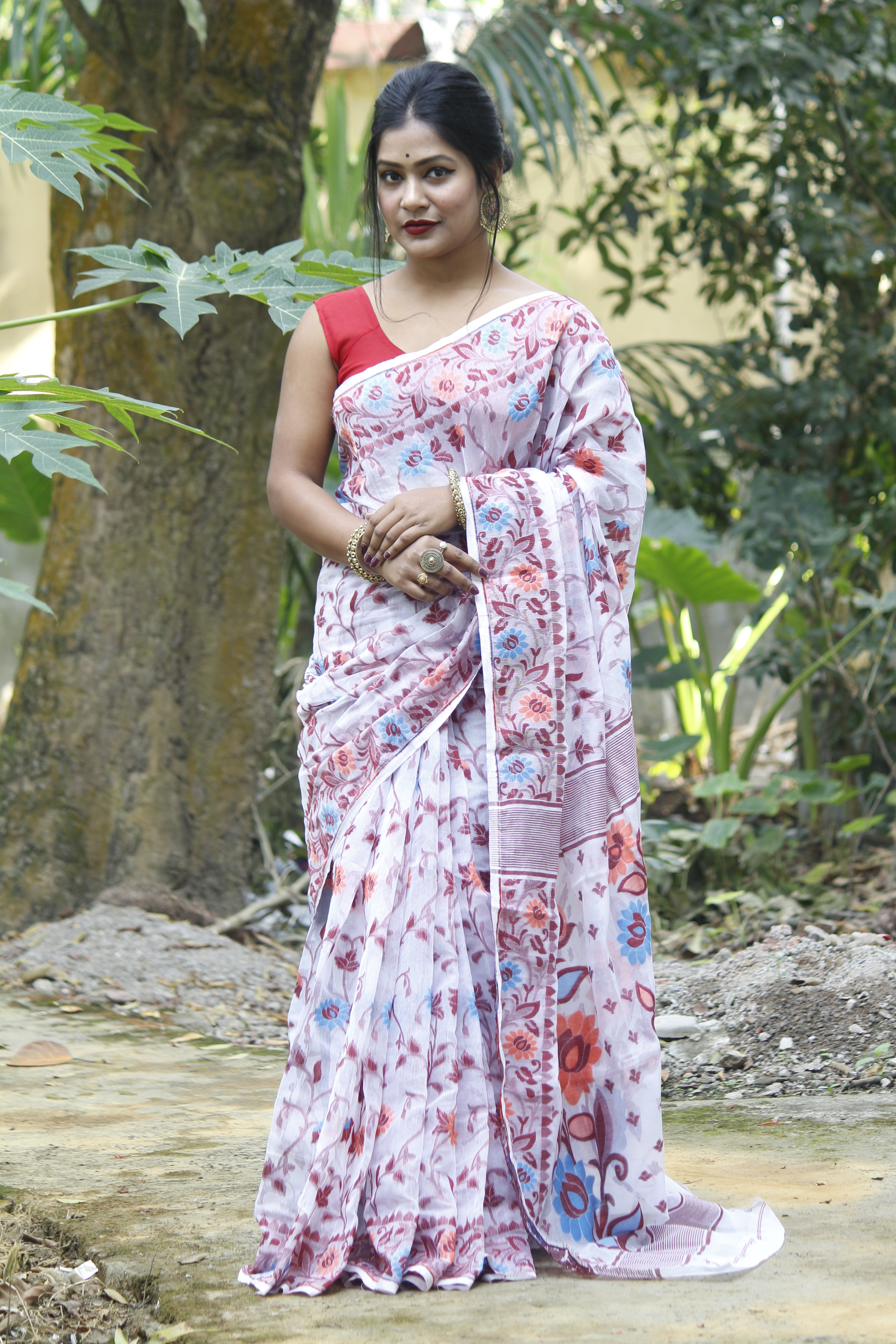 Handloom Jamdani Saree - Cotton Silk, Sky Blue Color, Lightweight Woven Pattern, Elegant Party Wear