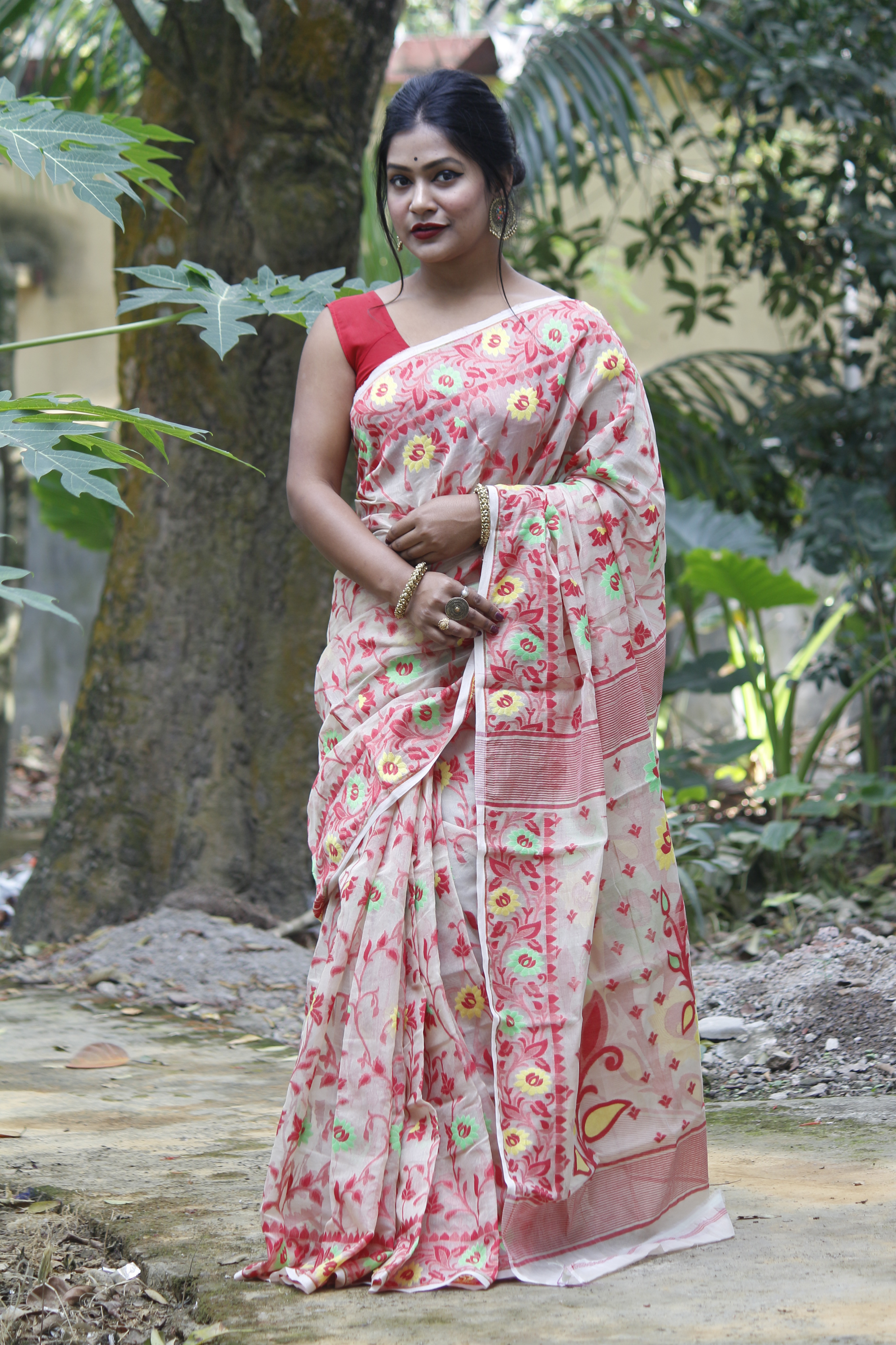 Handloom Jamdani Saree - Cotton Silk, Sky Blue Color, Lightweight Woven Pattern, Elegant Party Wear