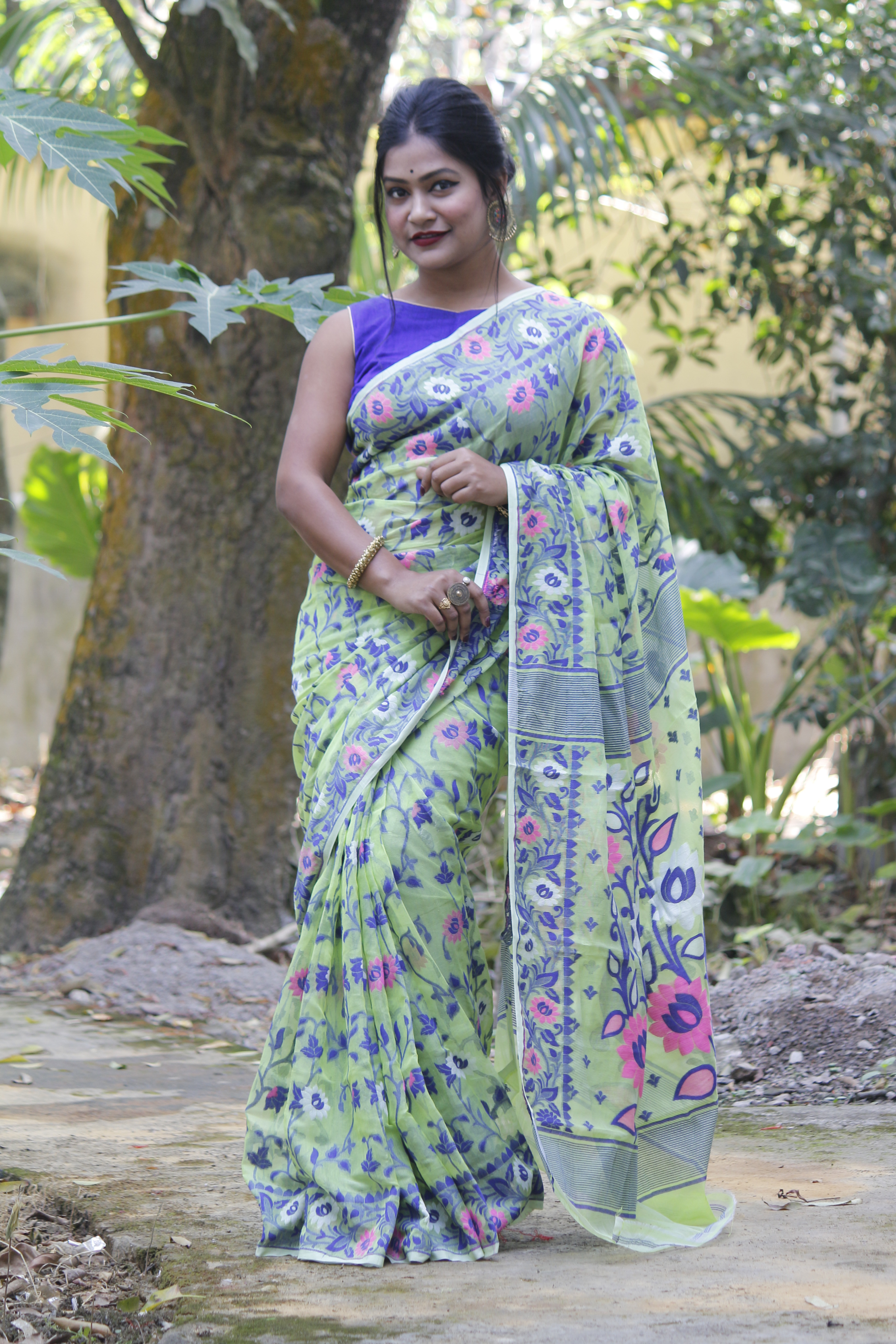 Handloom Jamdani Saree - Cotton Silk, Sky Blue Color, Lightweight Woven Pattern, Elegant Party Wear