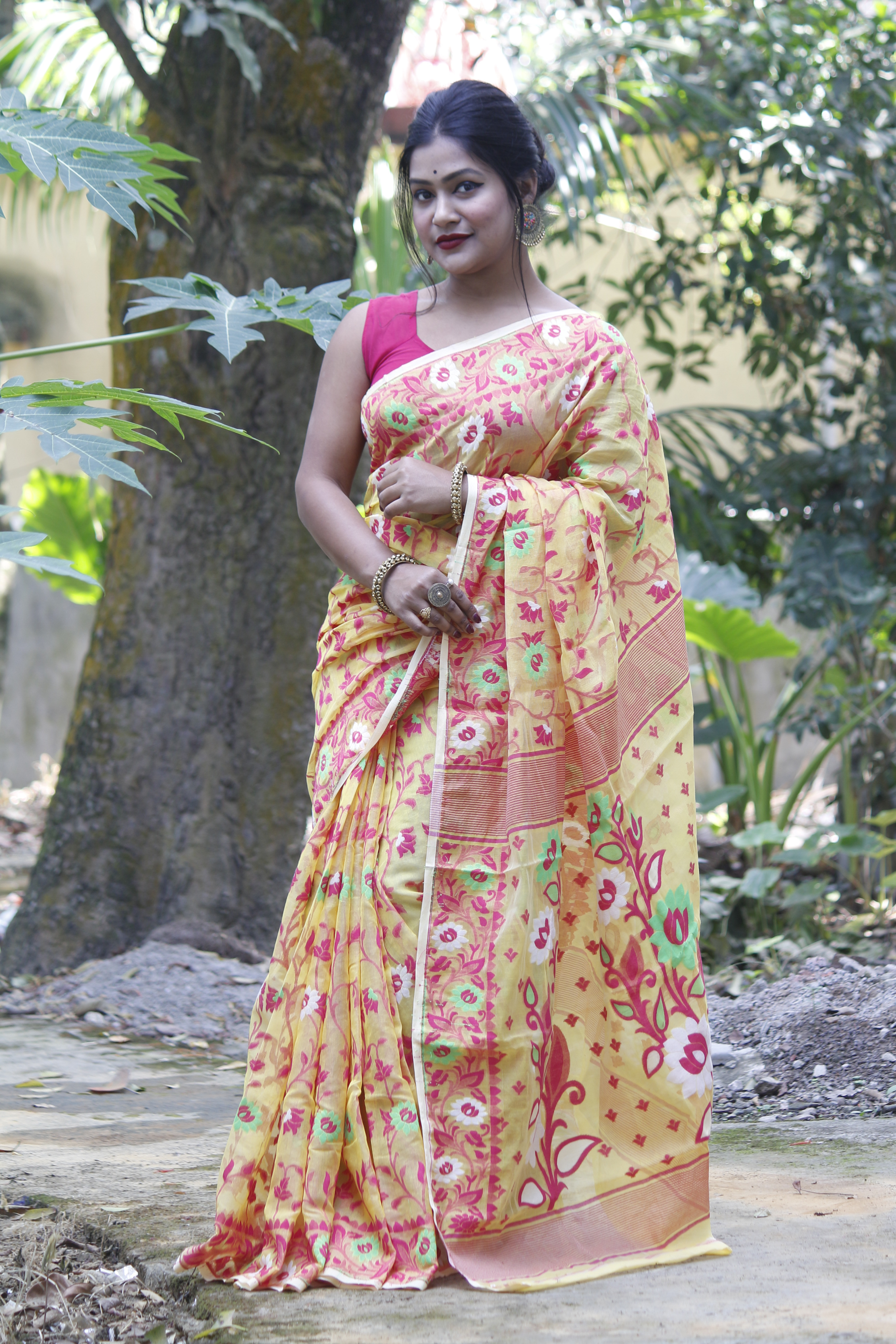 Handloom Jamdani Saree - Cotton Silk, Sky Blue Color, Lightweight Woven Pattern, Elegant Party Wear