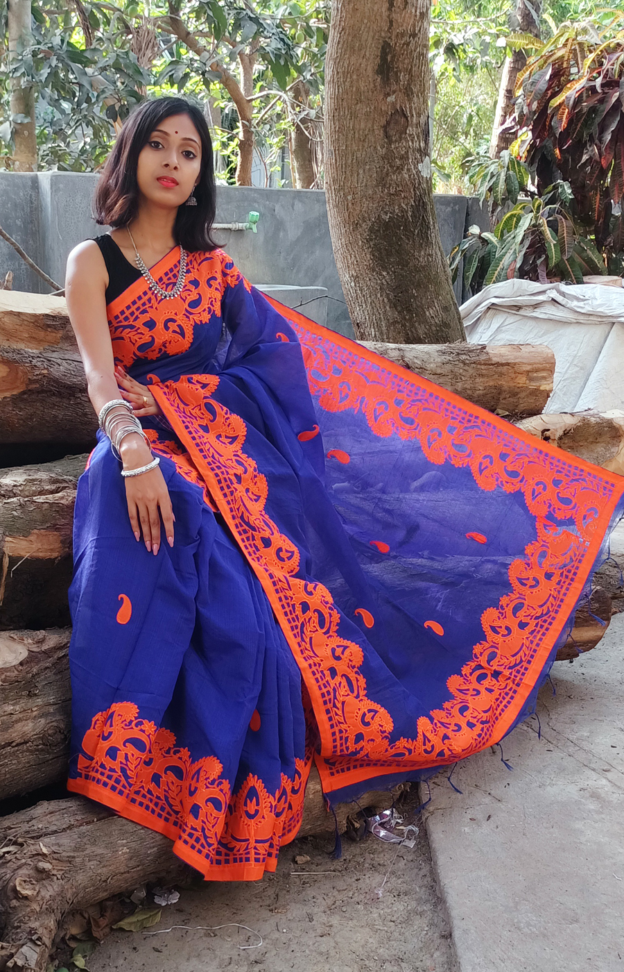 Green Applique Design Saree.