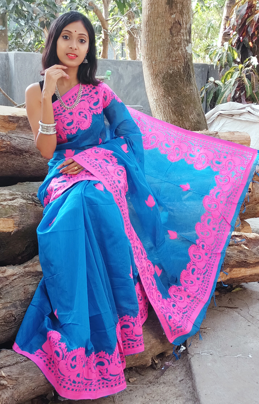 Green Applique Design Saree.