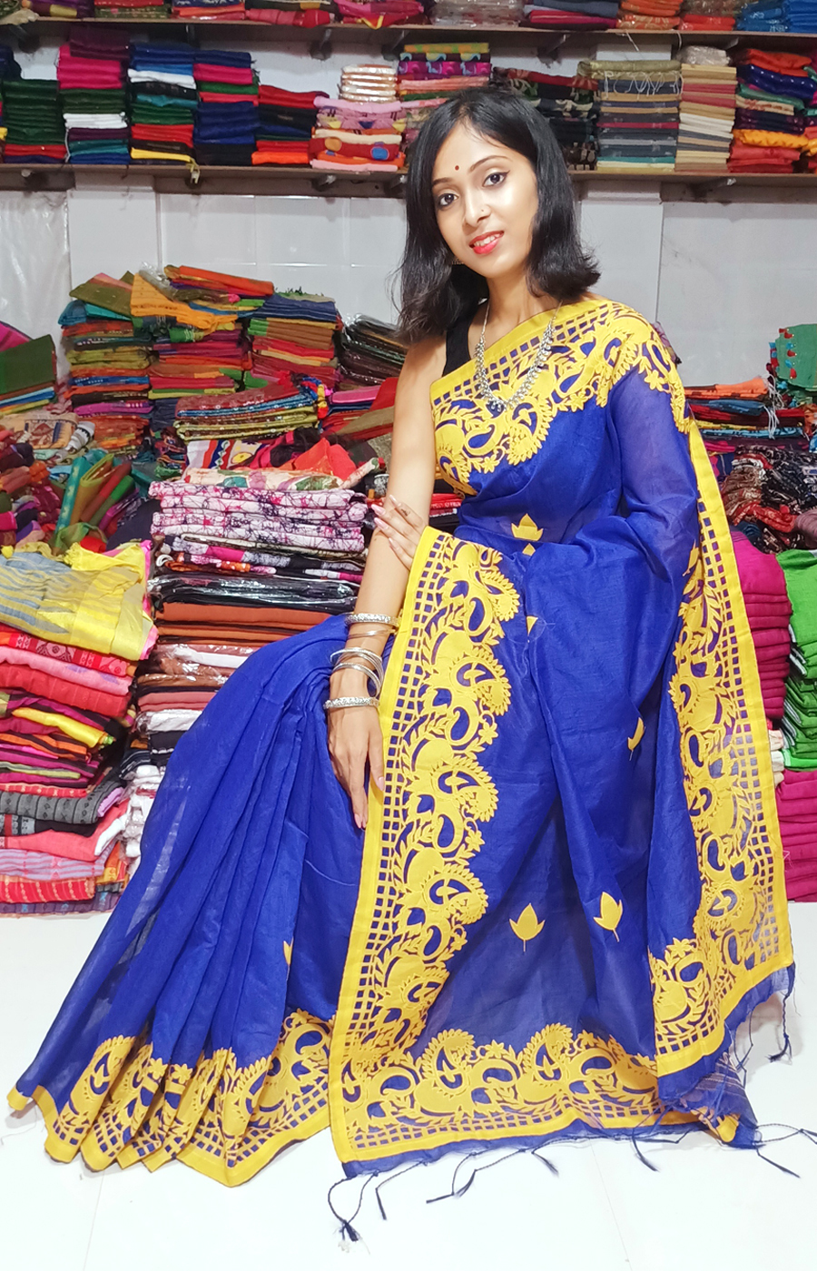 Green Applique Design Saree.