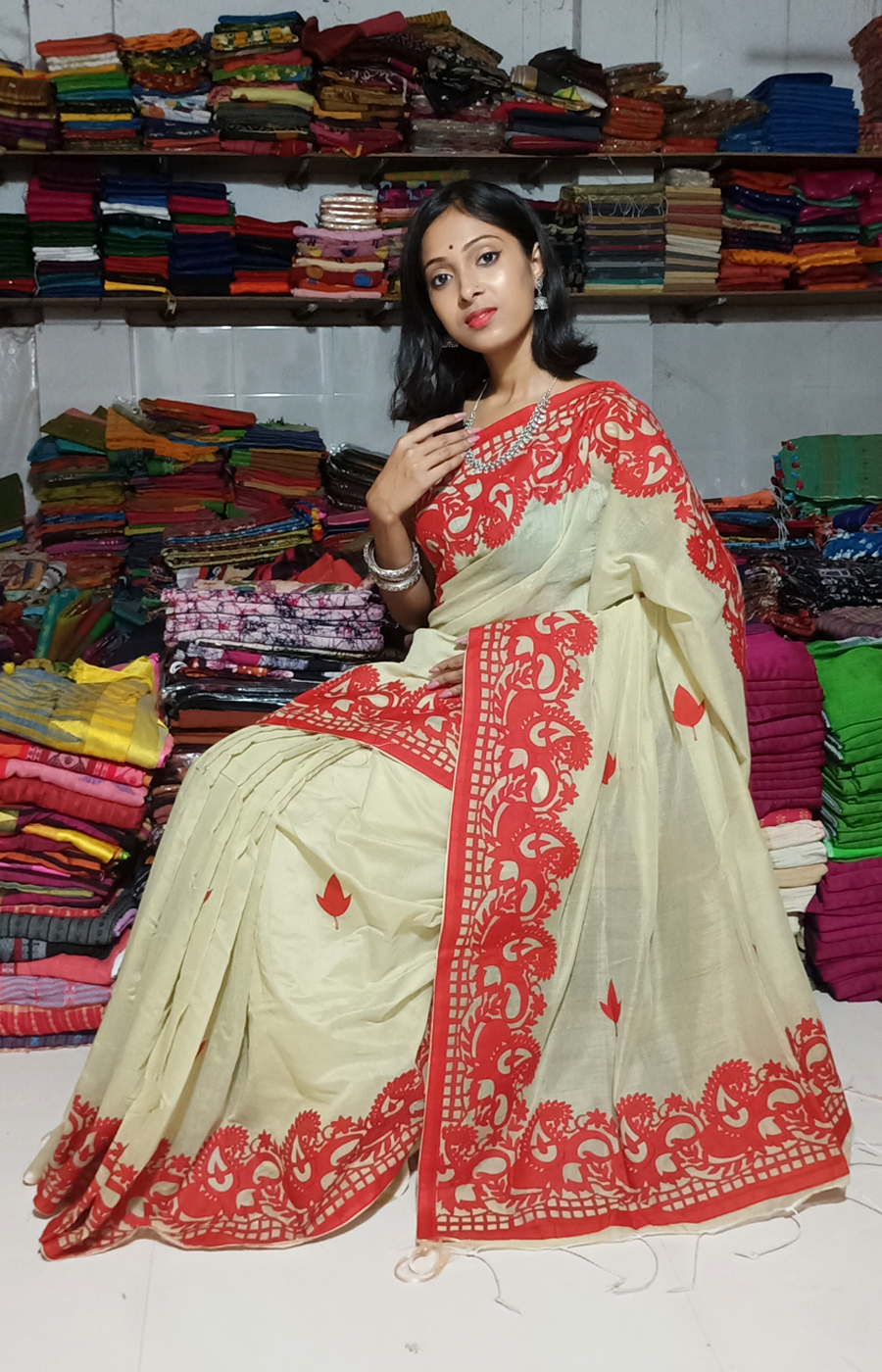 Green Applique Design Saree.