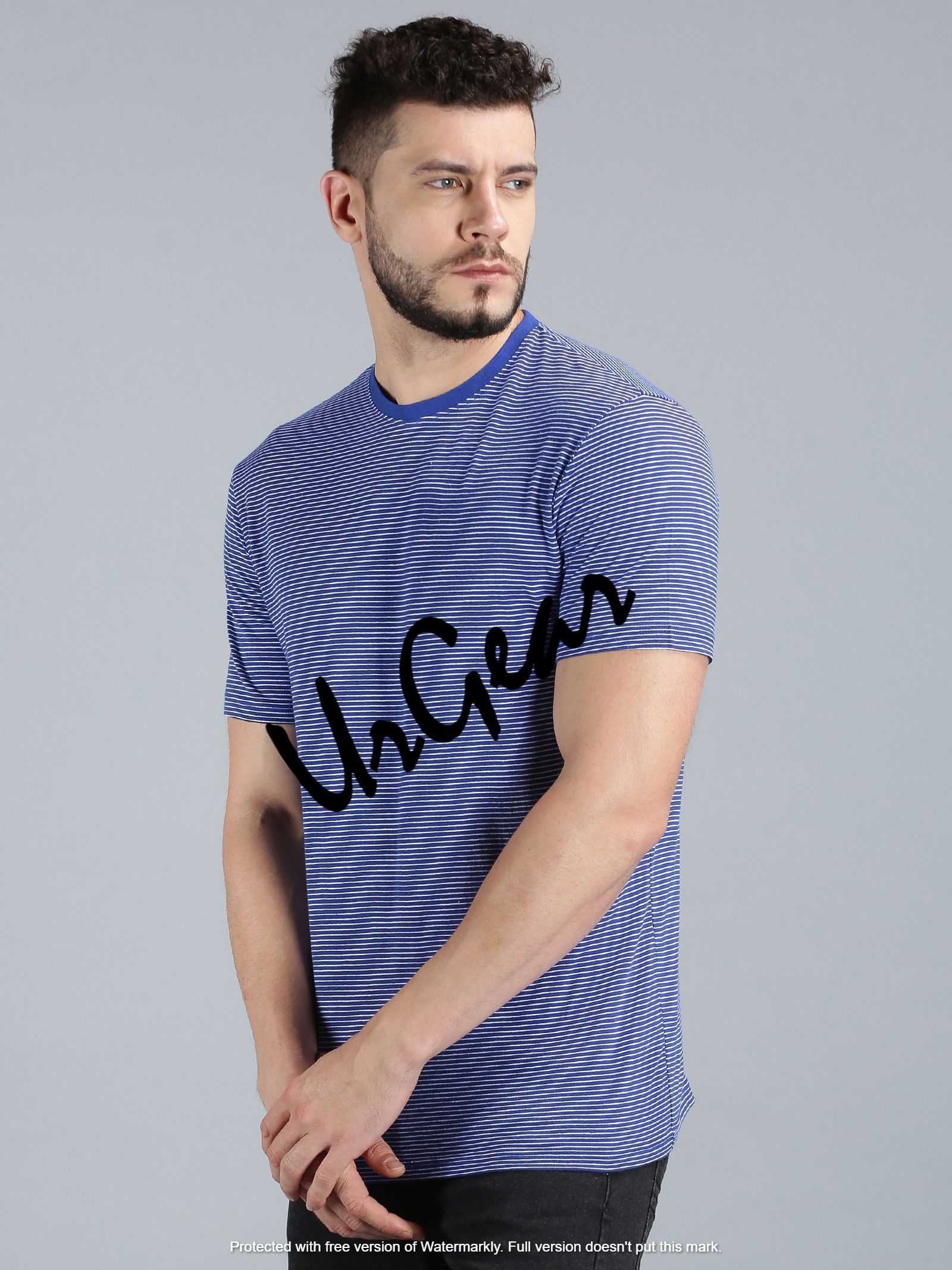 Blue Men Round Neck T-shirt