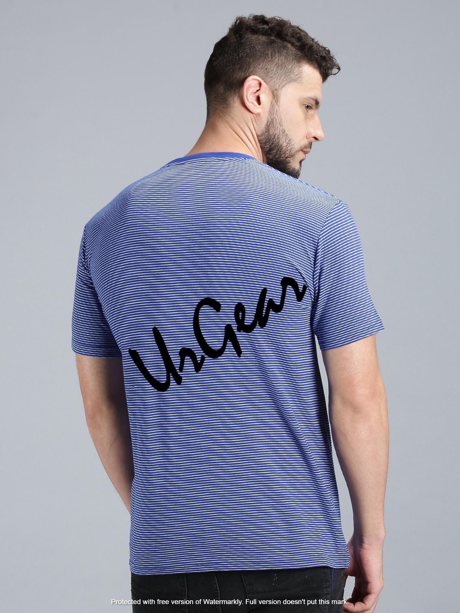 Blue Men Round Neck T-shirt