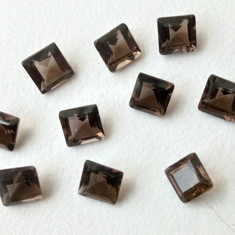 8mm Smoky Quartz Faceted Square Loose Gemstones Grade: Aaa