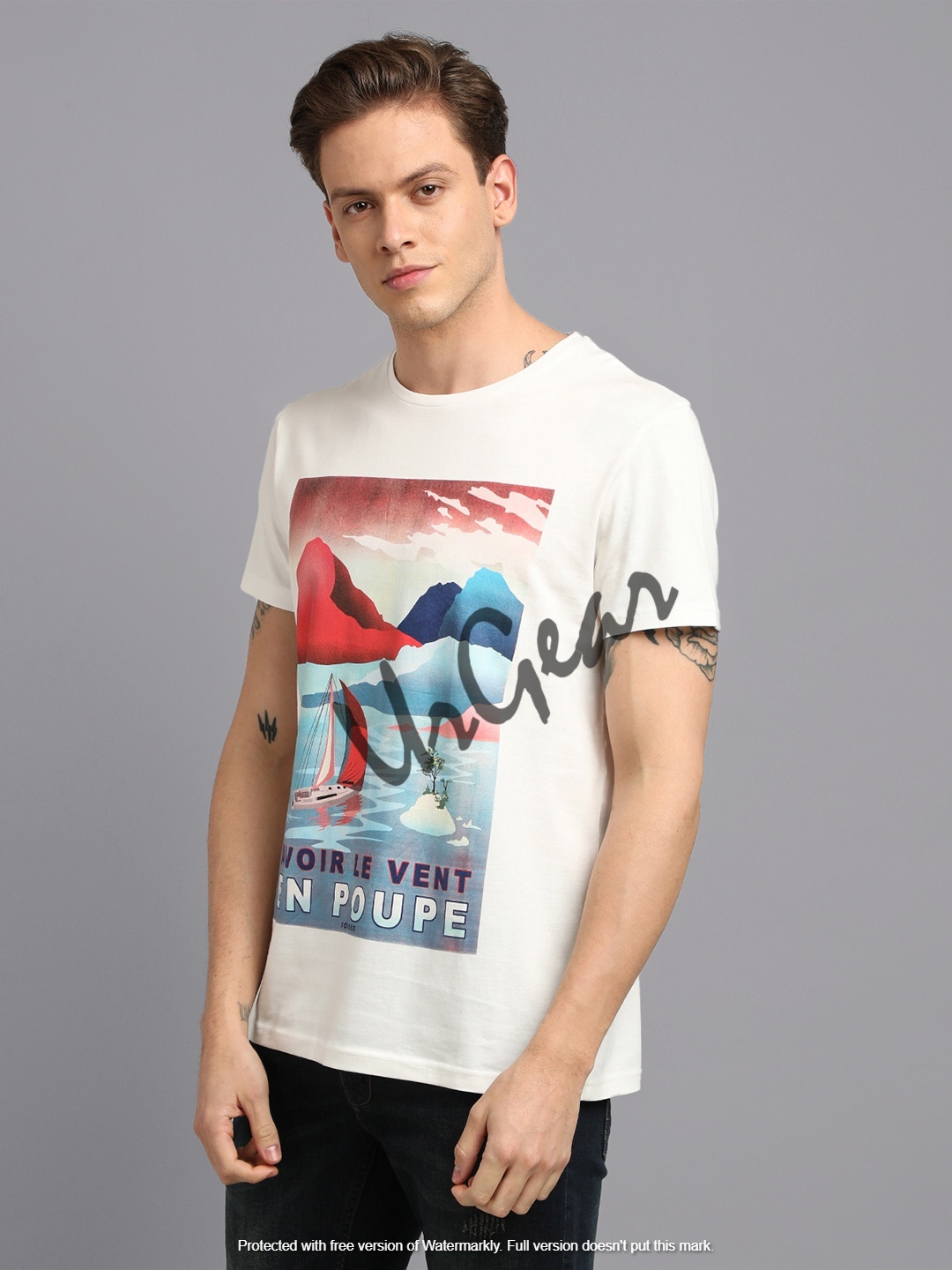 White Men Round Neck T-shirt