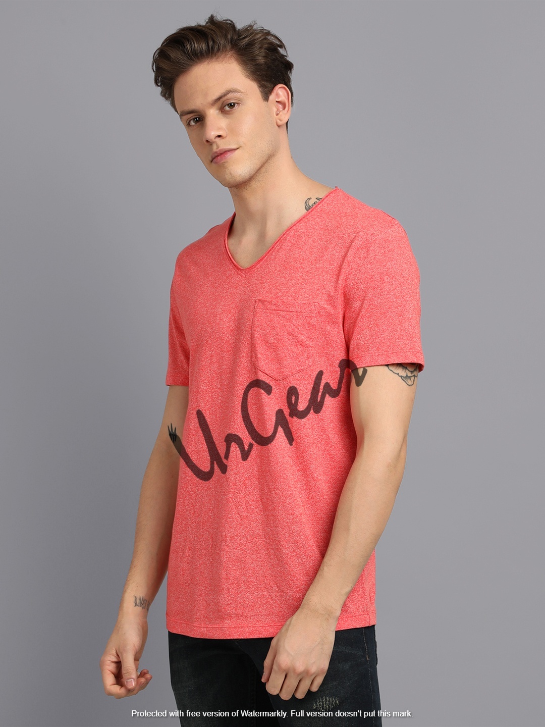 Men's V Neck T-shirt - 100% Combed Cotton, Sizes S-xxl, Pink Color, Short Sleeves, Plain Pattern | Breathable Fabric, Tear-proof, Bio-washed Softness
