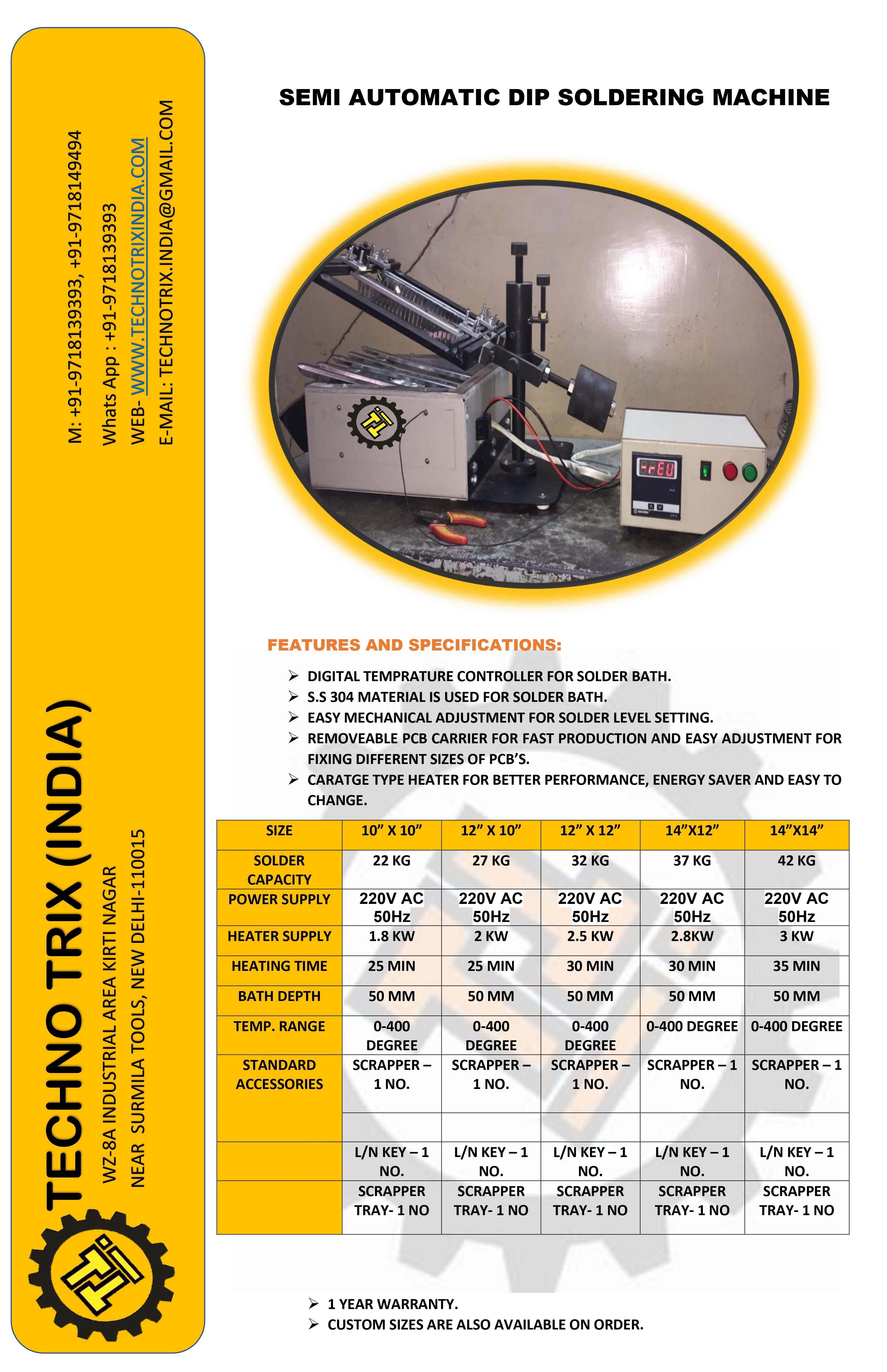 Semi-automatic Dip Soldering Machine - Stainless Steel, 12"x10" Size, Grey Color, 1.8 Kw Power | Digital Temperature Controller, Customizable Solder Pot Size, Sealed Cartridge Heaters, Easy Mechanical Adjustment
