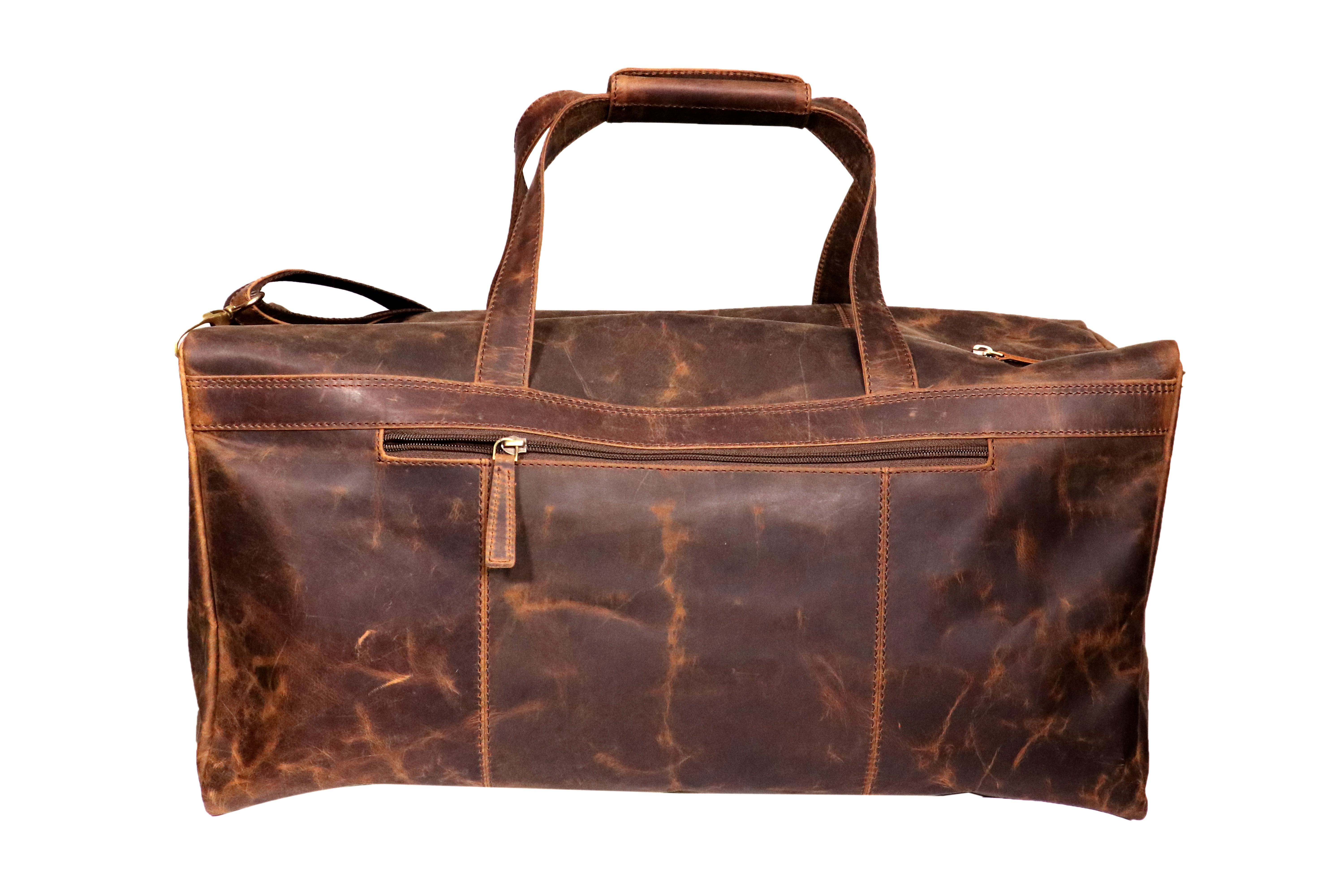 Leather Duffle Bag - Premium Leather, Unisex Design , Zip Closure, Plain Brown Shoulder Style