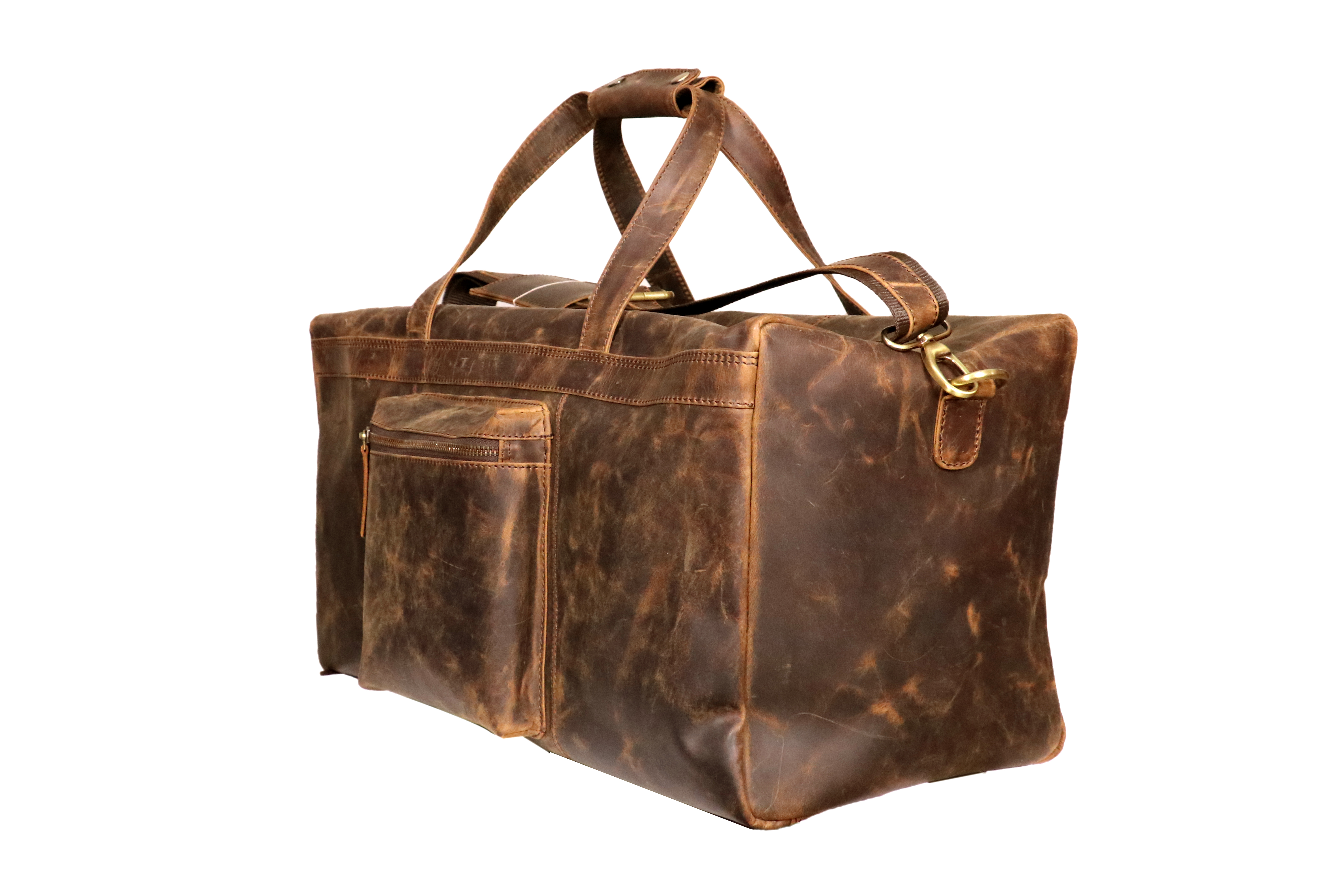 Leather Duffle Bag - Premium Leather, Unisex Design , Zip Closure, Plain Brown Shoulder Style