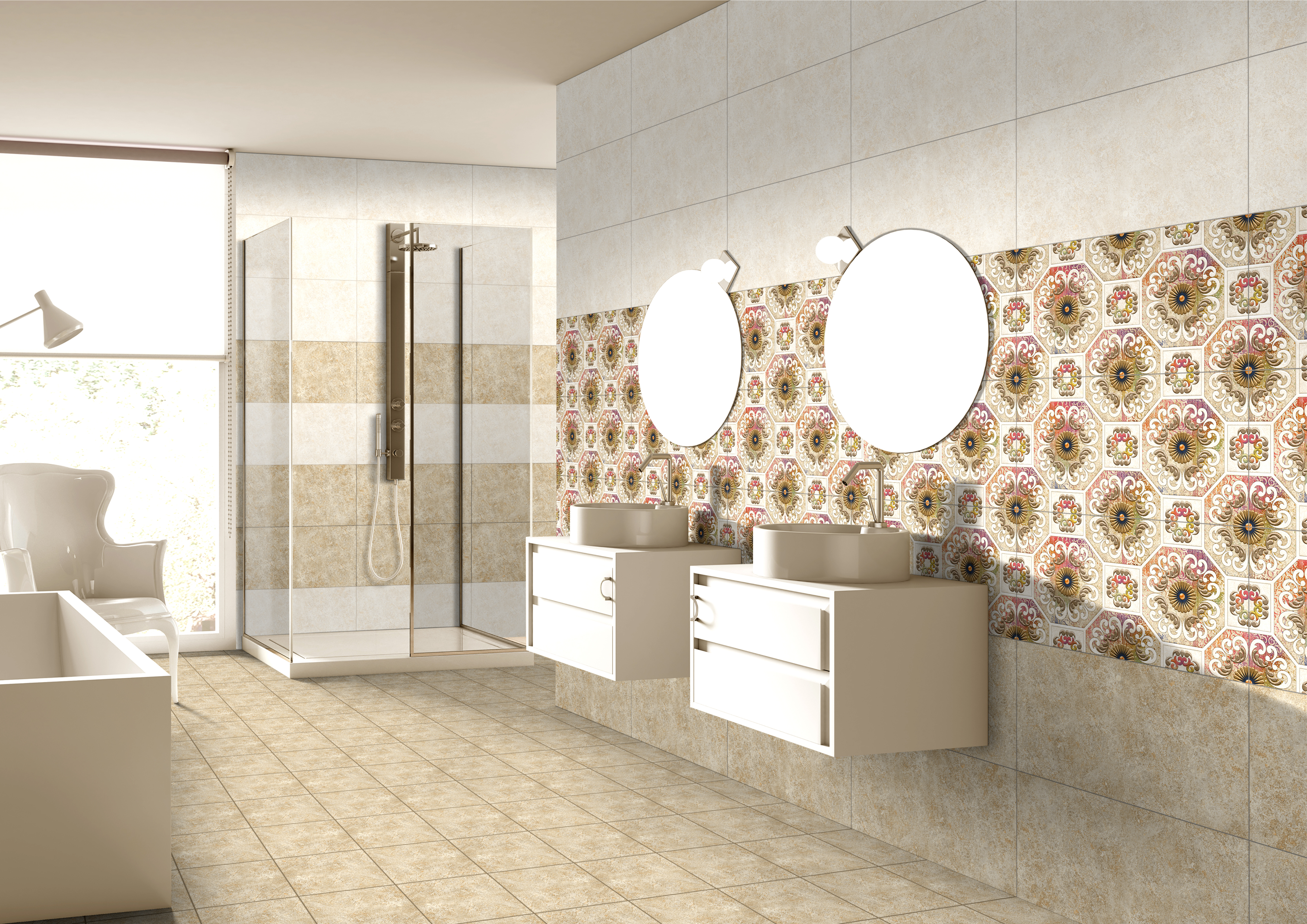Cream Decorative Bathroom Wall Tiles